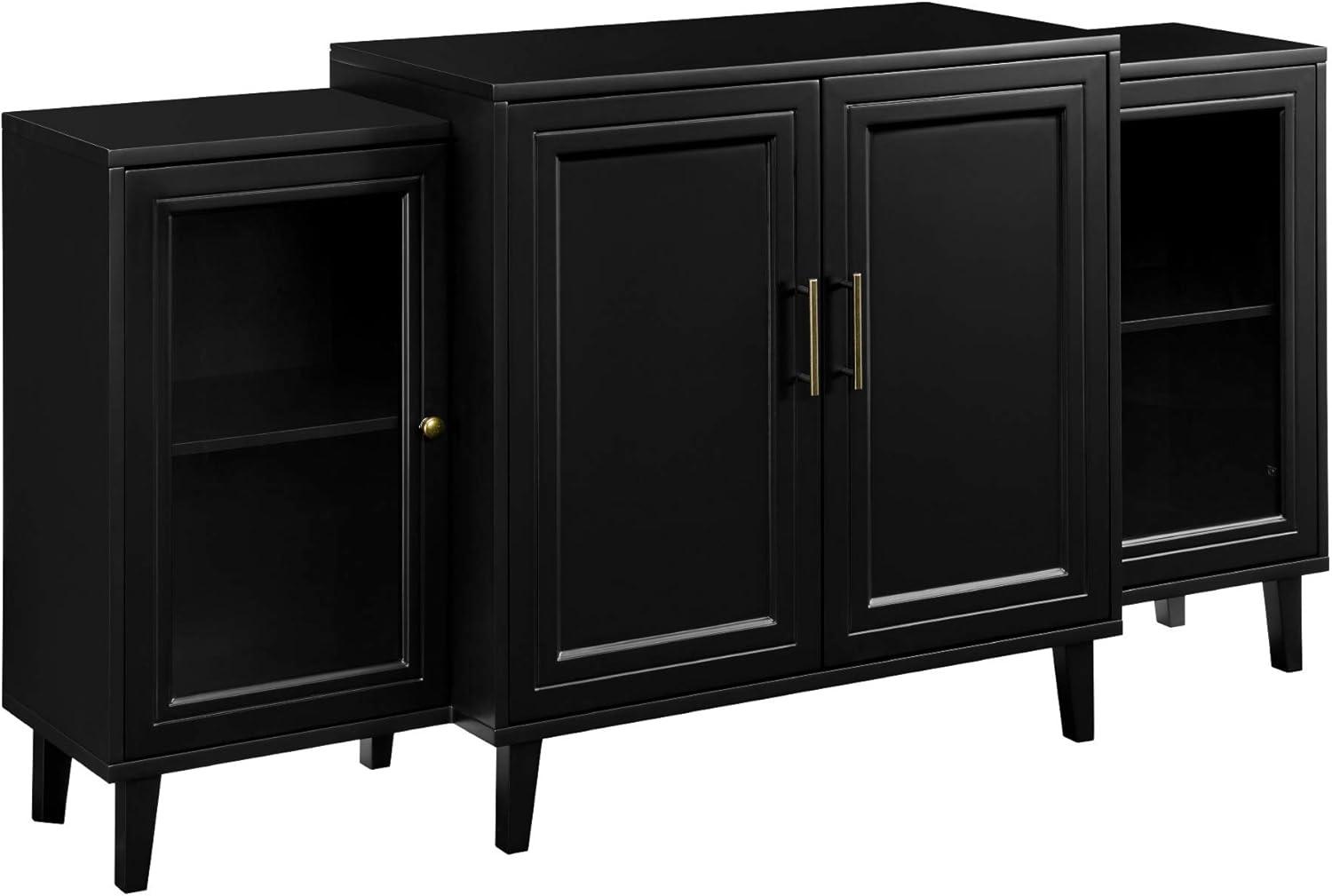 Black Wood Grain Four-Door Tiered Sideboard