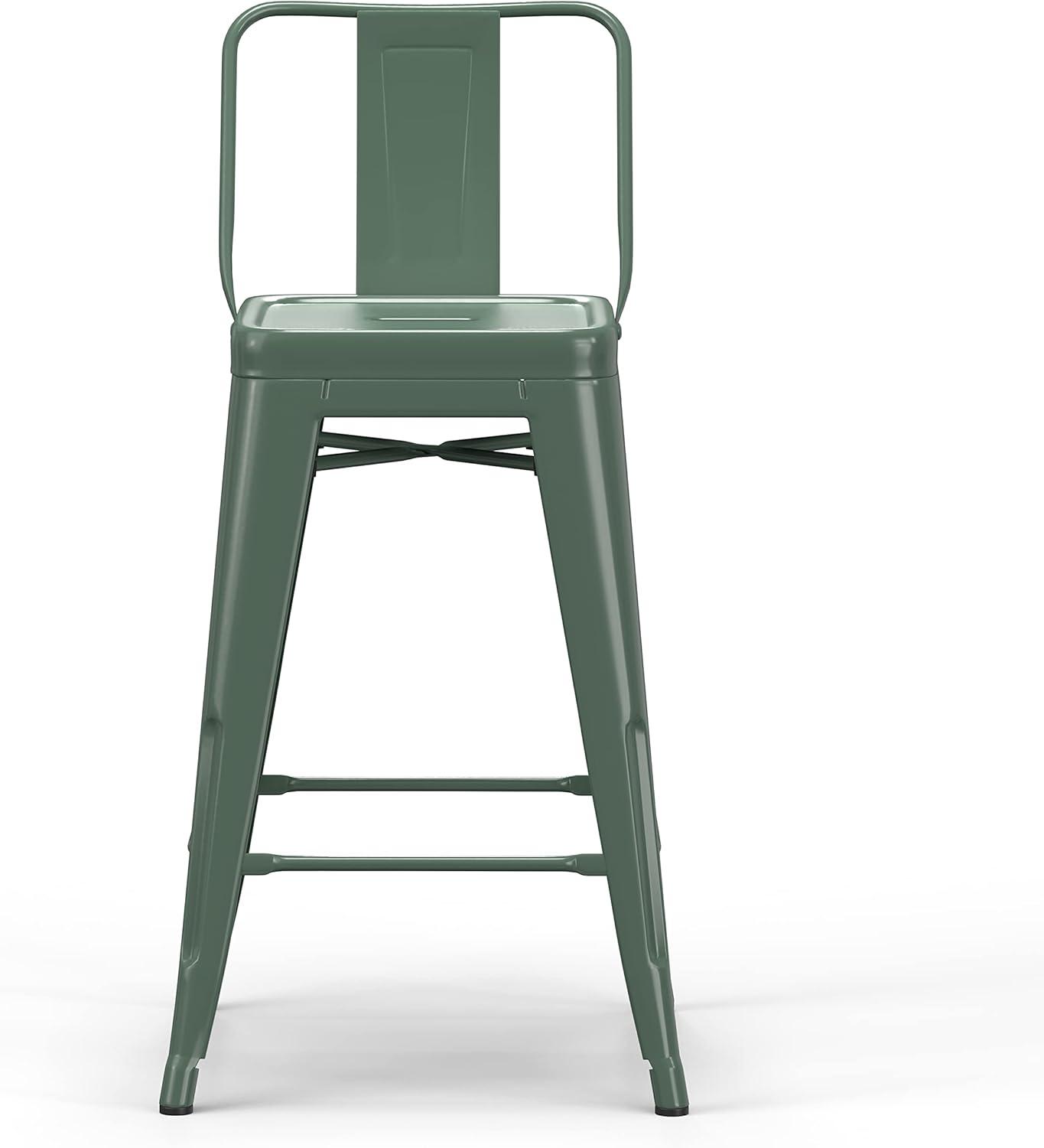 Simpli Home Rayne Metal Industrial Stool with Curved Back, Cross-Brace, and Footrest