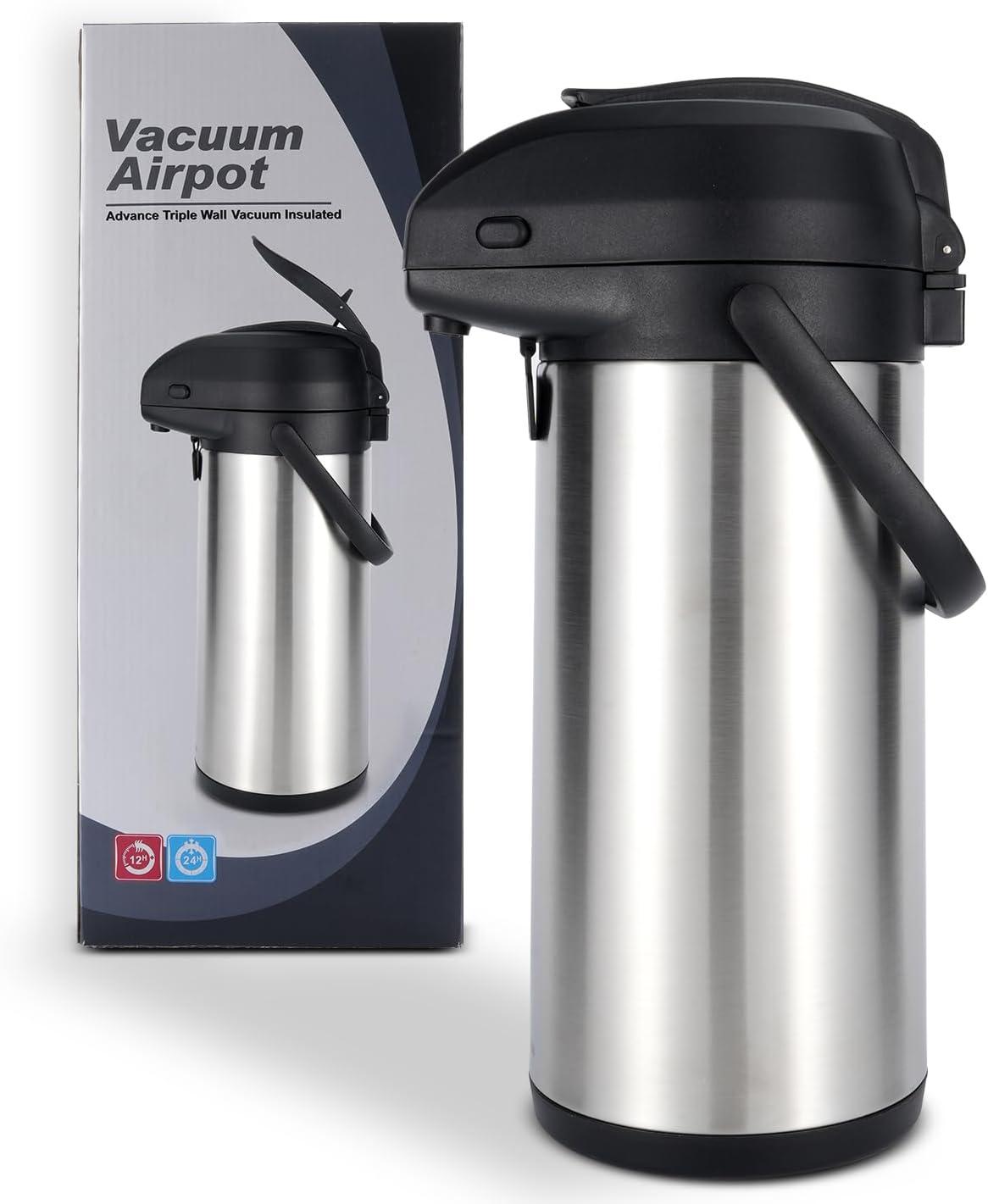 Heritage66 Advanced Thermal Coffee Carafe -Triple Wall Vacuum Insulated Flask- Thermos Keeping Beverages Hot for 12 Hours /24 Hours Cold Tea, Water, and Coffee Dispenser (3 Liter / 101 Oz)