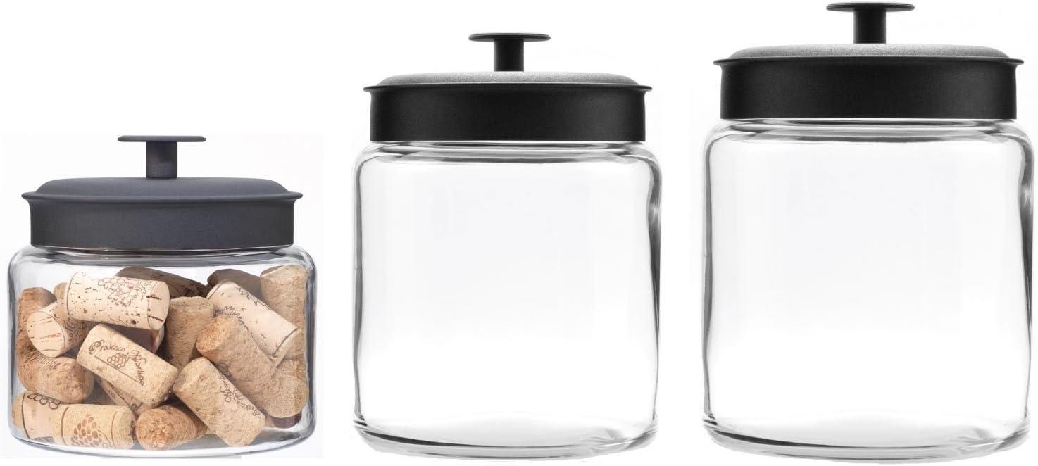 Anchor Hocking Glass Jars with Black Metal Lids, 3 Piece Set