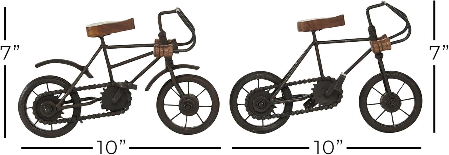 Black Metal Bike Sculpture Set with Wood Accents