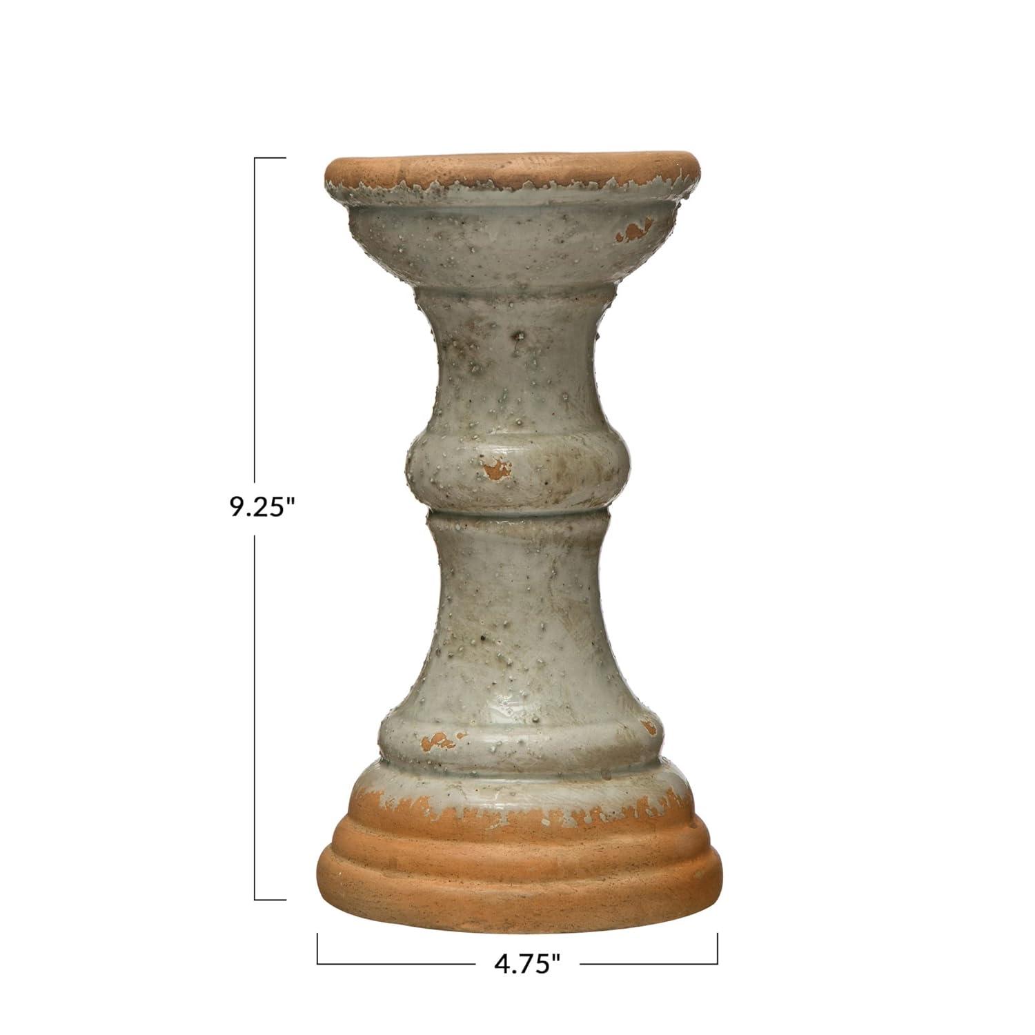 Creative Co-Op Coastal 2-Tone Terracotta Pillar Candle Holder, Distressed Grey
