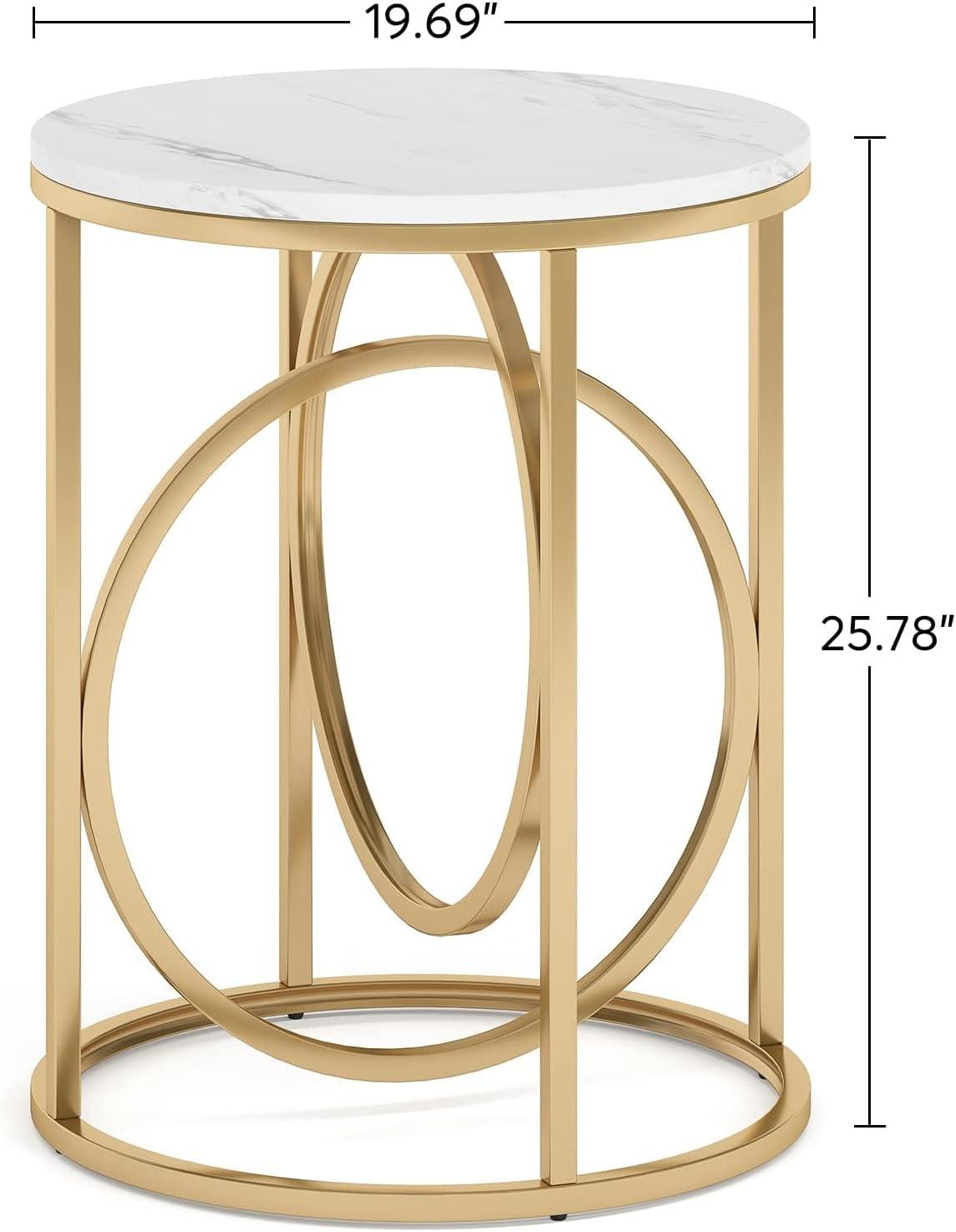 Tribesigns Morden Round End Table with Faux Marble White Top, 20" Sofa Side Table Coffee Table Cocktail Table with Unique Gold O-shaped Base for Living Room Bedroom