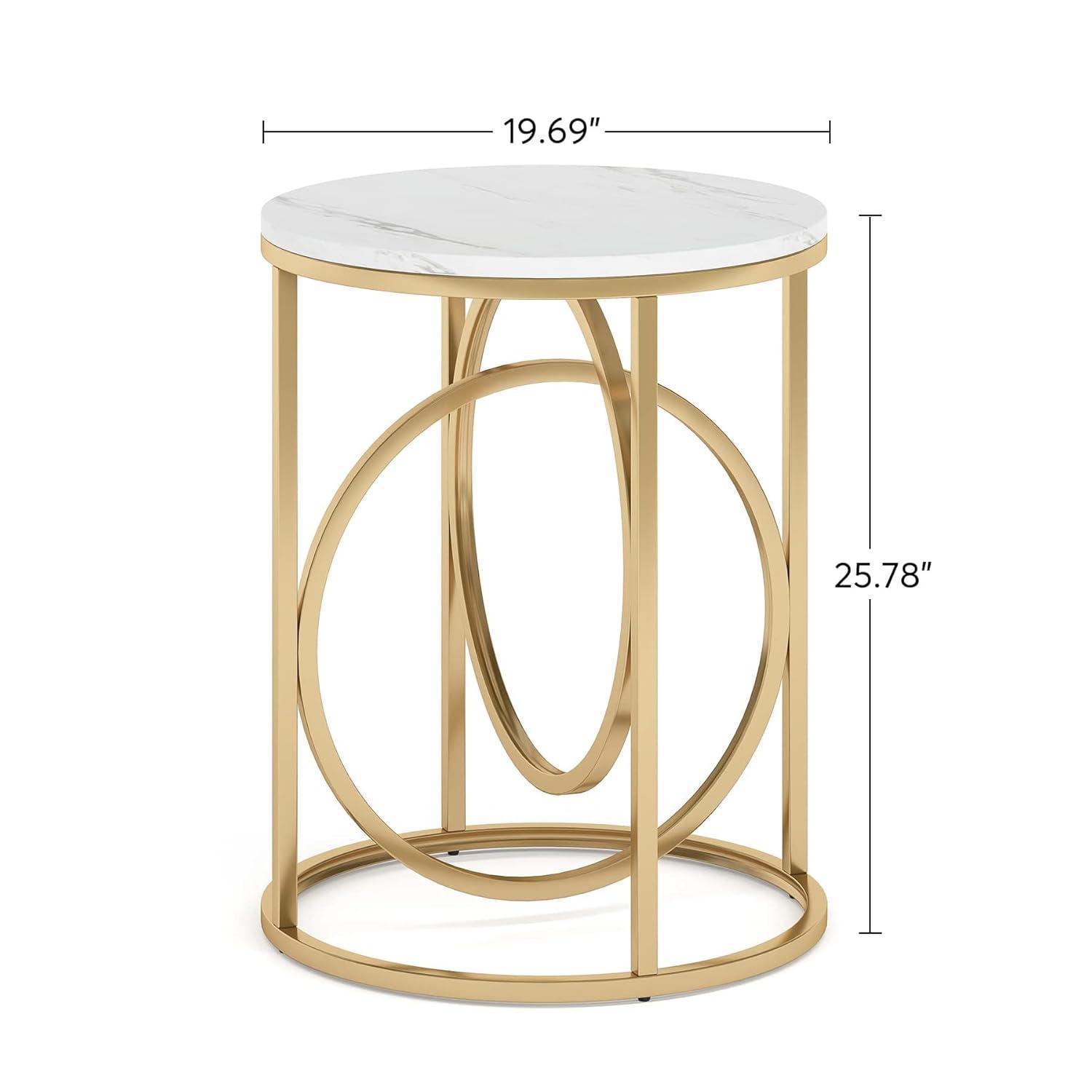 Tribesigns Morden Round End Table with Faux Marble White Top, 20" Sofa Side Table Coffee Table Cocktail Table with Unique Gold O-shaped Base for Living Room Bedroom
