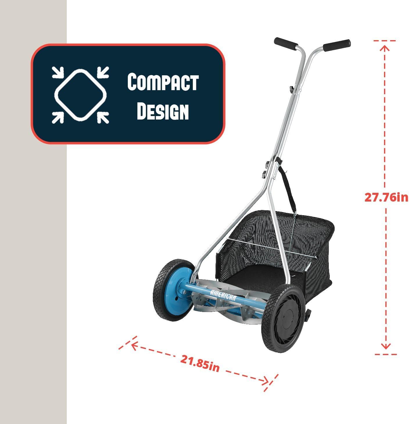 16 in. 5-Blade Manual Walk Behind Reel Lawn Mower, Grass Catcher Included