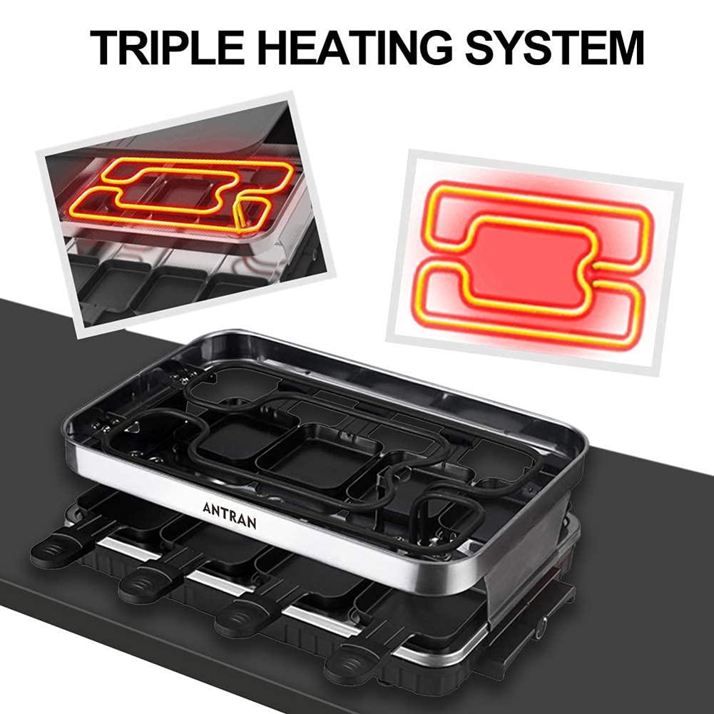 Indoor Grill Smokeless Korean BBQ Grill 2 IN 1 Griddle Electric Grill Raclette Table Grill Kitchen Appliances with 8 Mini Grill Cheese Pans Christmas Gift Removable Non-Stick Temperature Control,1500W