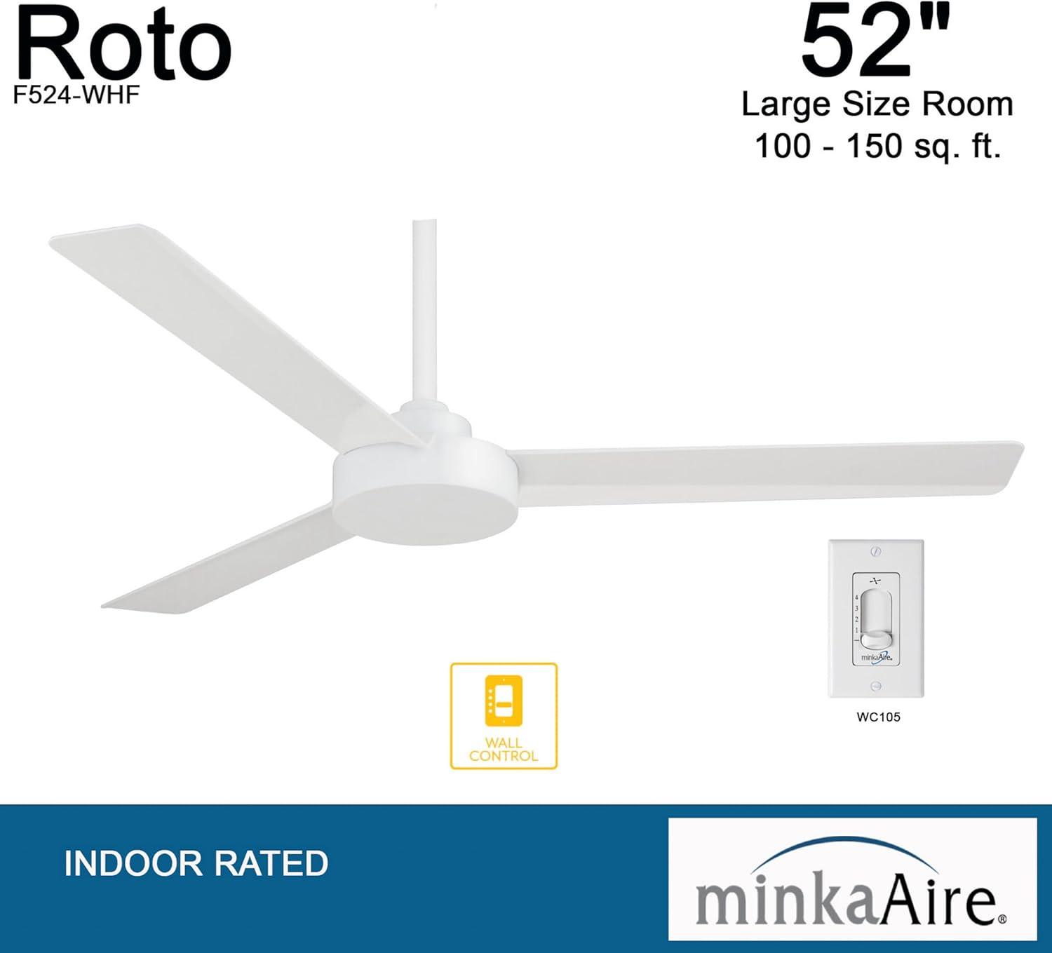 52" Minka Aire Modern 3 Blade Indoor Ceiling Fan Flat White for Living Room Kitchen Bedroom Family Dining Home House Office