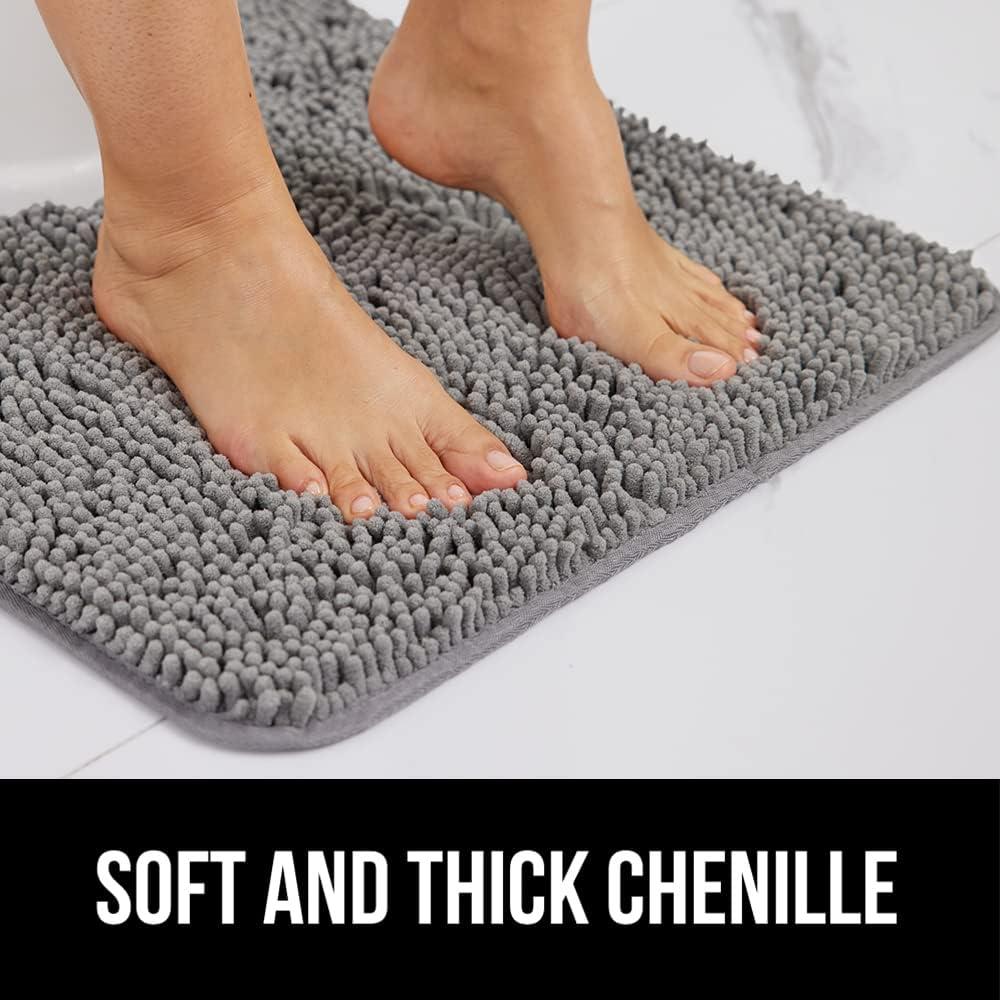 Gorilla Grip Chenille Bath Rug 24x17, Rubber Backing Quick Dry Washable Microfiber Mats, Grey