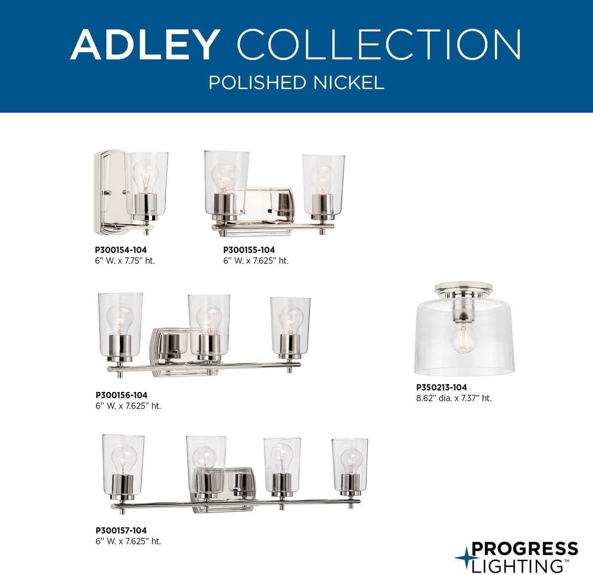 Progress Lighting Adley 3-Light Bath Vanity in Polished Nickel with Clear Glass Shades