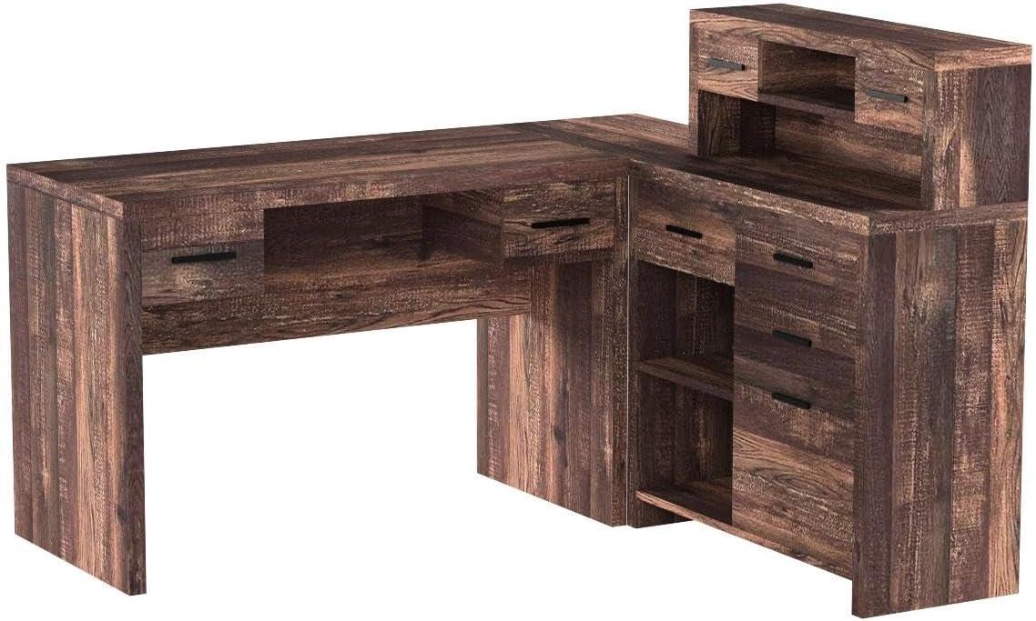 Monarch Specialties Computer Desk L-Shaped Corner Hutch 8 Drawers 3 Cubbies Reversible, 63"L X 59"W