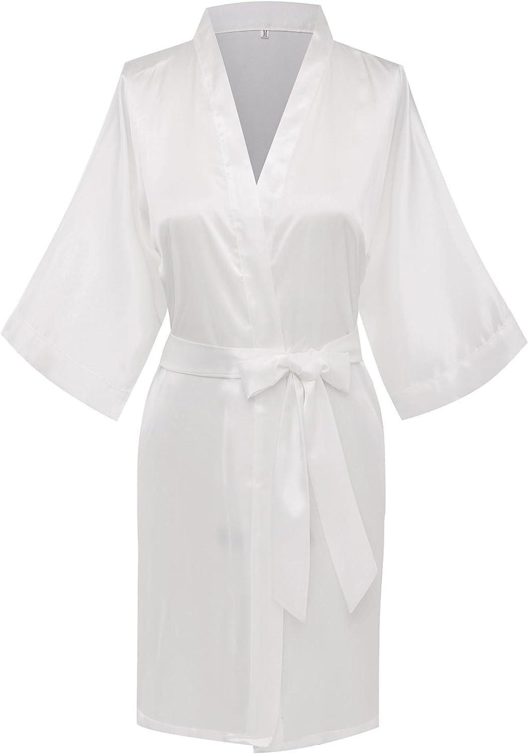 ZZwxWA Batas de Seda para Mujer con Cinturón Dama de Honor Fiesta de Boda Bata de Baño de Kimono Satinado Camisón de Media Manga Ropa de Dormir