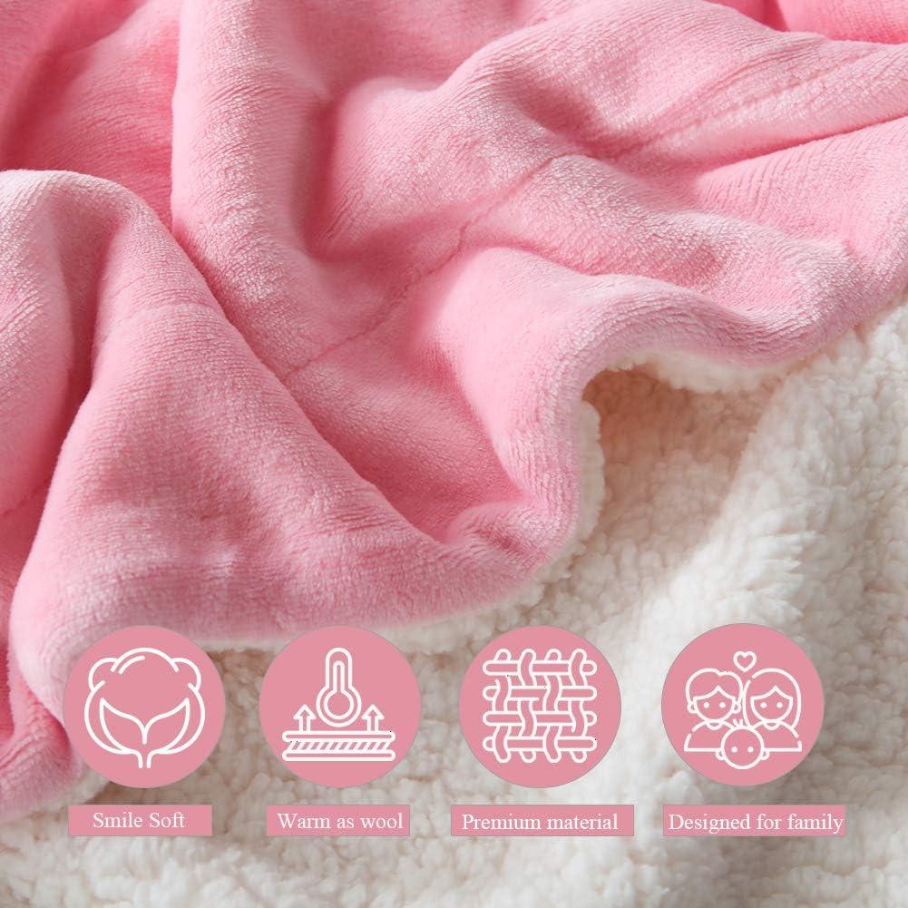 Queen Pink Reversible Sherpa Fleece Throw Blanket