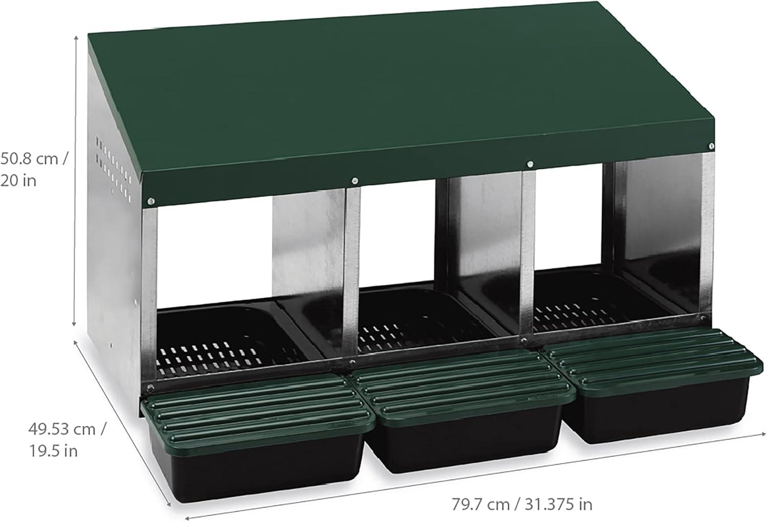 Compact Style 3 Compartment, Forward Rollout & Rollaway, Hen & Chicken Nesting Box with Protective Egg Laying Collection Lids