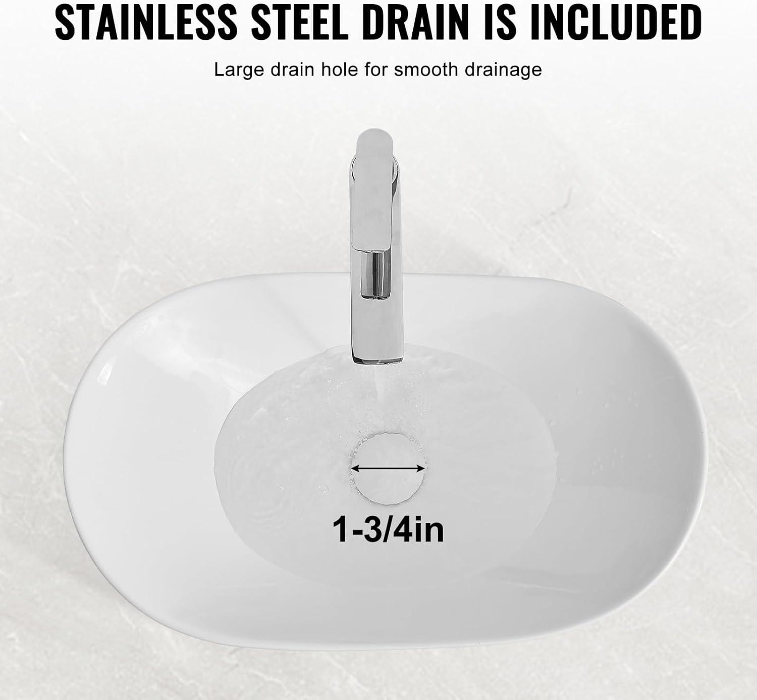 White Oval Ceramic Above-Counter Vessel Sink with Drain