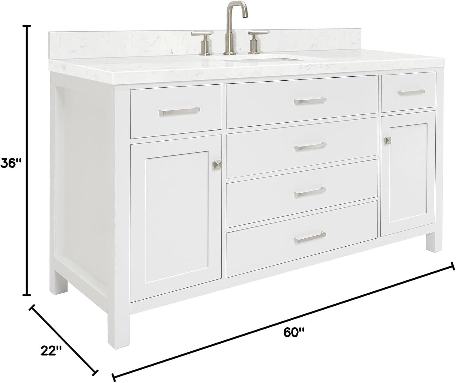 Ariel H060scqrvo Bristol 60" Free Standing Single Basin Vanity Set - White