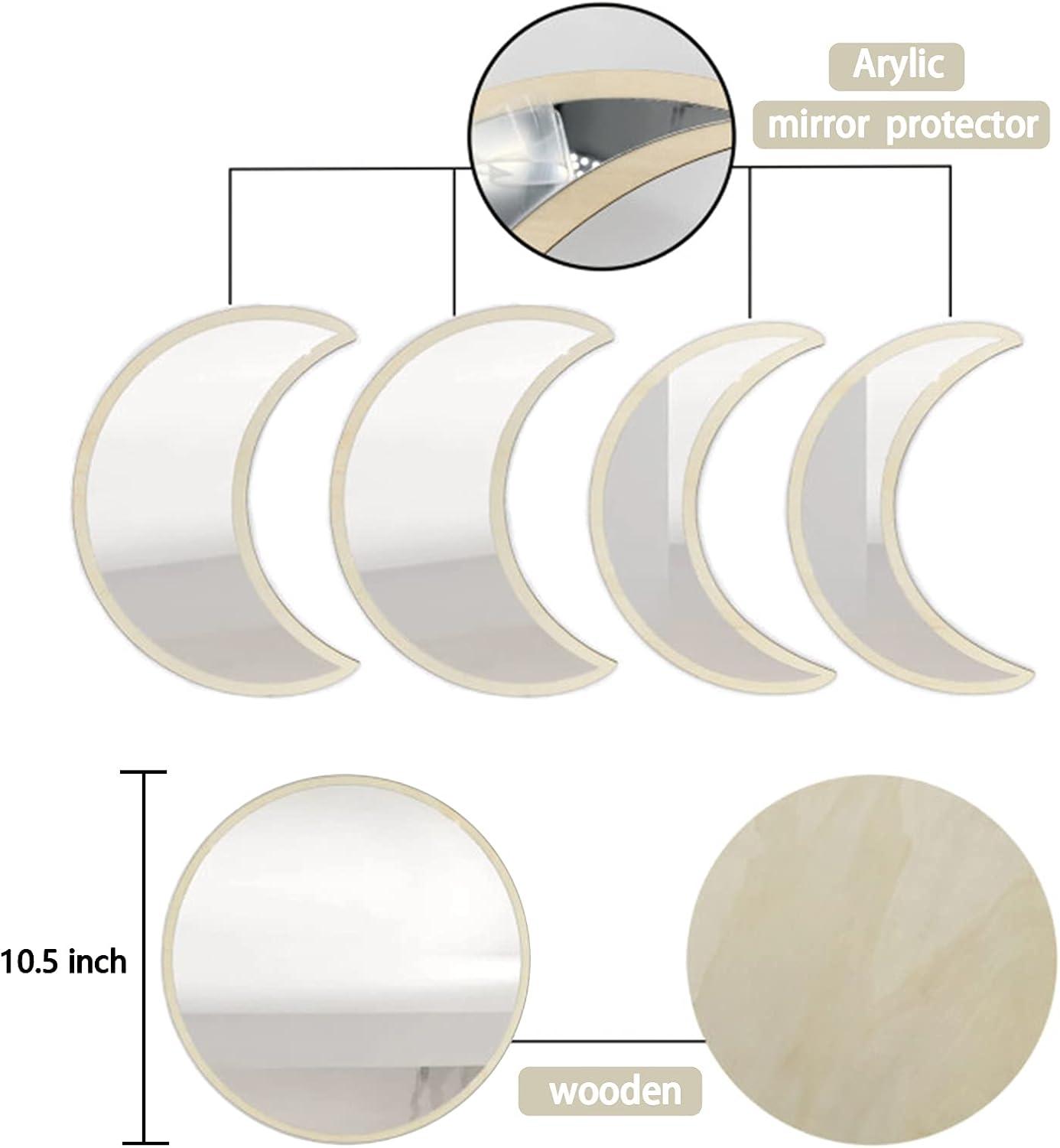YUBAIHUI 5pcs Boho Home Wall Decor Moon Phase Decorative Mirror Set Acrylic Bedroom Bohemian Decoration Self Adhesive Ornament Living Room Decor (Beige)