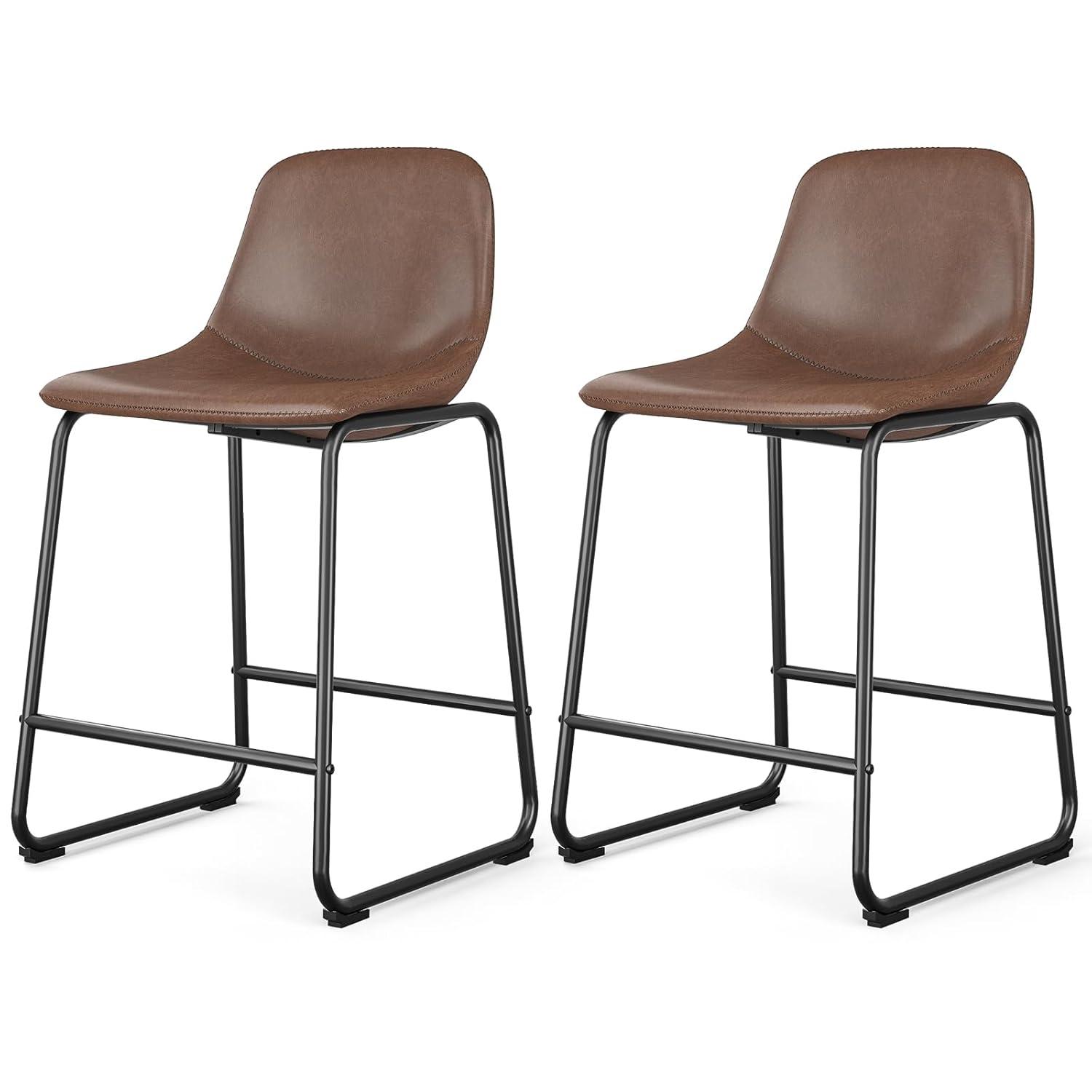 Bennium Counter Stools Set of 2, 24 inch Counter Height Bar Stools Hold up to 500 lbs, Armless Counter Height Chairs with Metal Legs & Soft Backrest for Kitchen Island Coffee Shop, Brown
