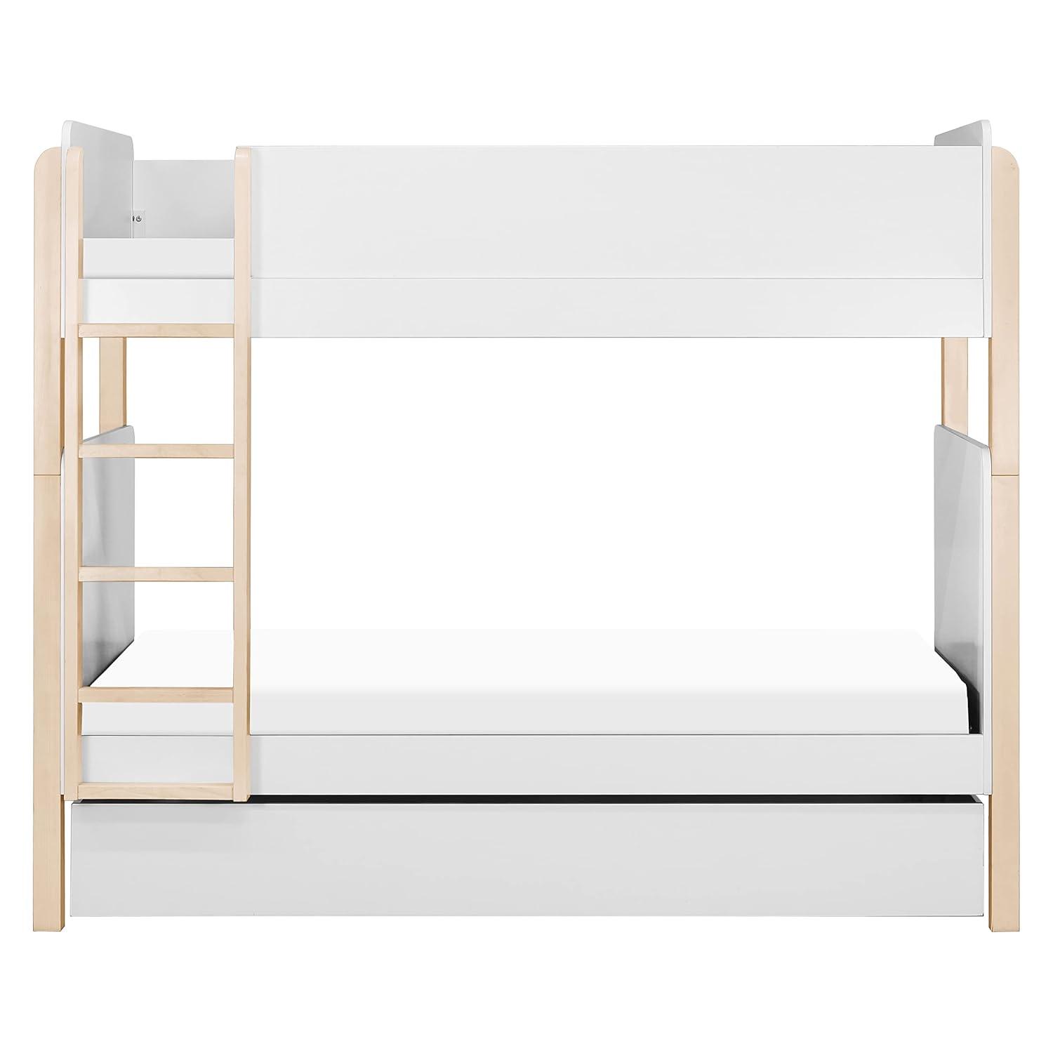 White Twin Wood Frame Bunk Bed with Trundle