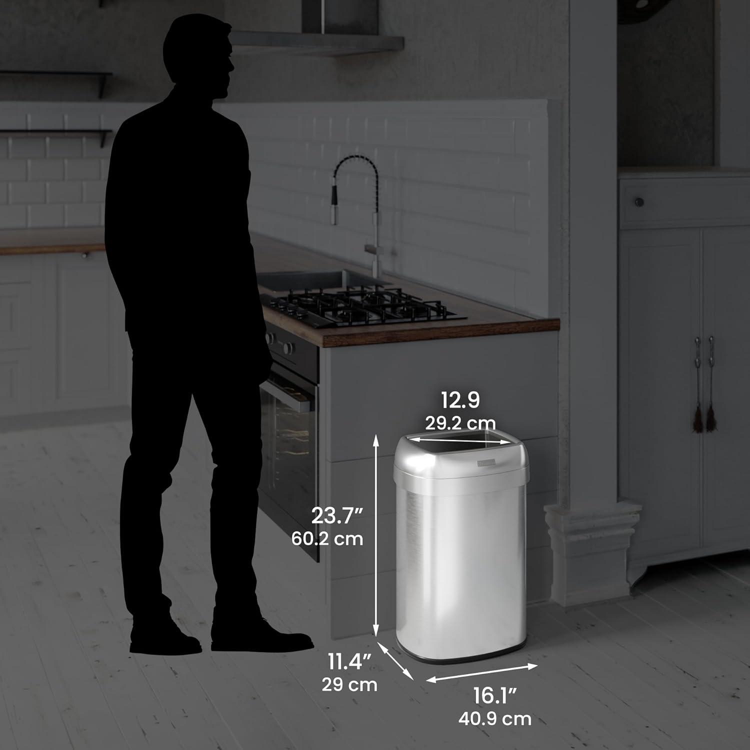 iTouchless  13 Gal Elliptical Open Top Stainless Steel Trash Cans with AbsorbX Odor Filters