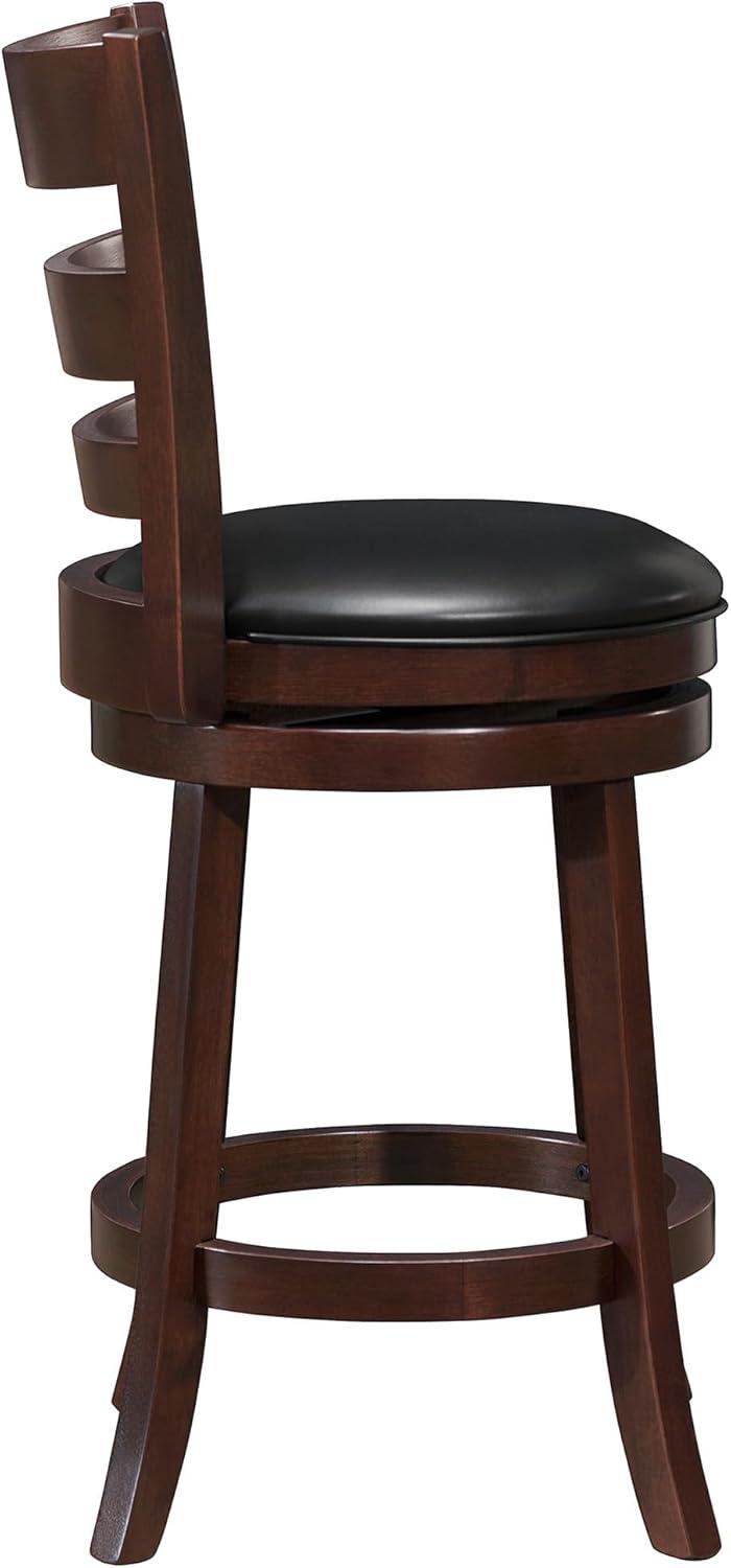 Traditional Black Leather Swivel Counter Stool with Wood Frame