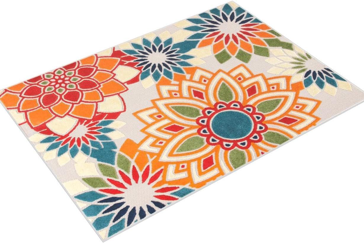 Cabana CBN328 Power Loomed UV Resistant Indoor/Outdoor Area Rug - Ivory/Orange - 8'x10' - Safavieh
