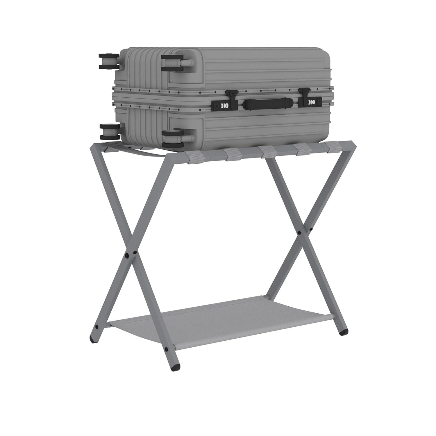 BINO Luggage Rack For Guest Room, Suitcase Stand With Storage Shelf, Steel Frame, Foldable For Easy Storage, Hotel, Bedroom, Black