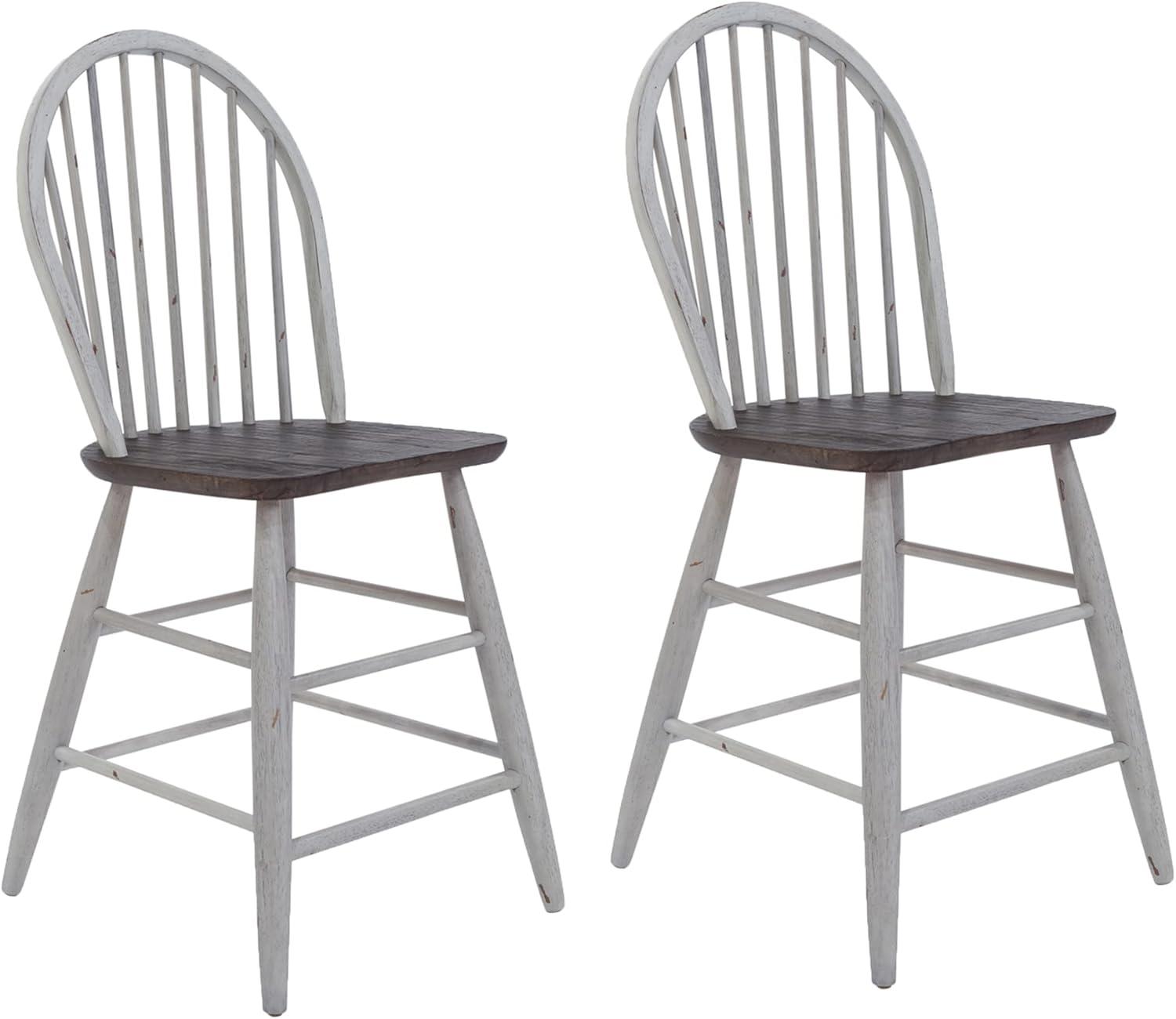 Farmhouse White and Wood Windsor Back Counter Chair Set