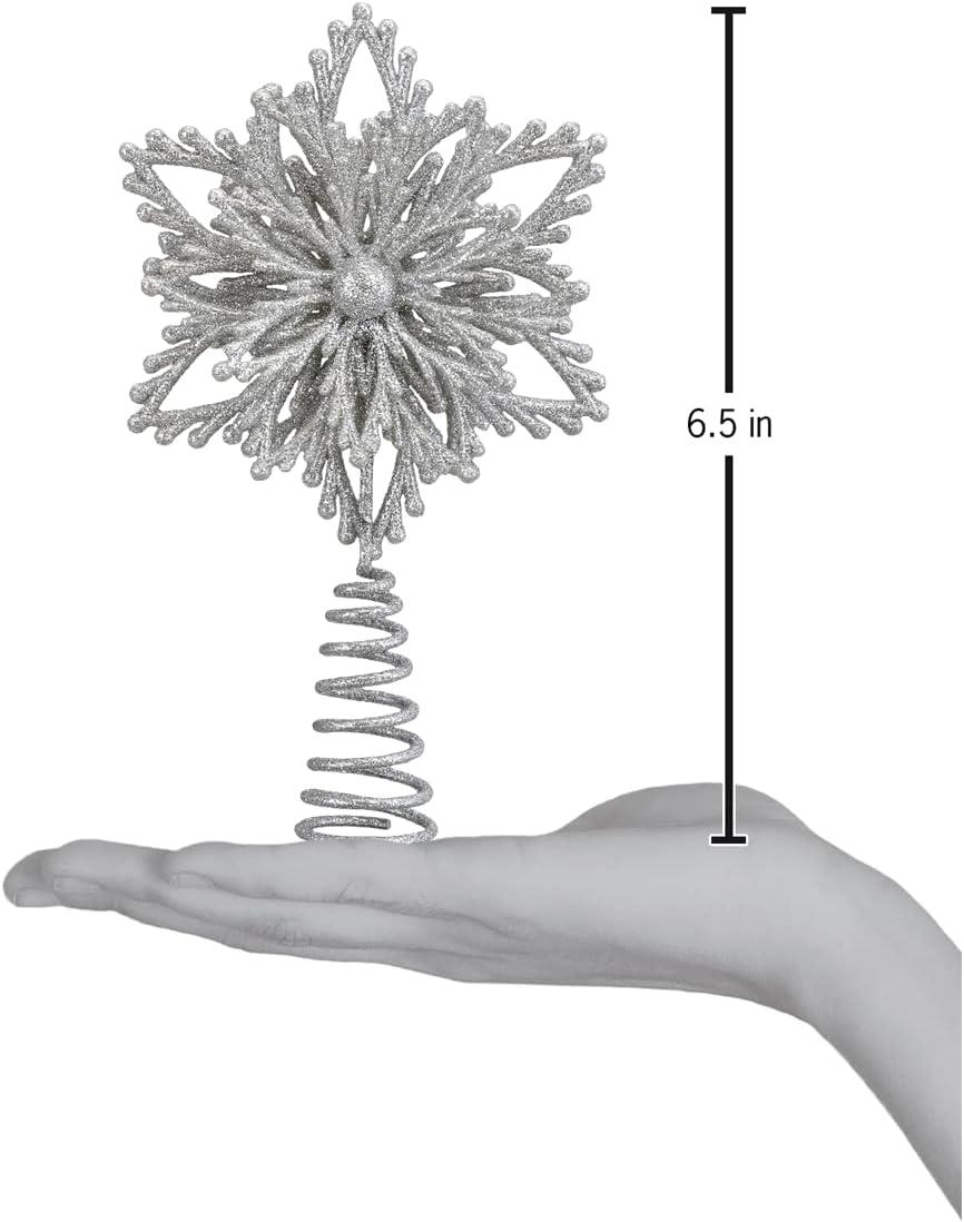 Silver Glitter Glass Snowflake Mini Tree Topper