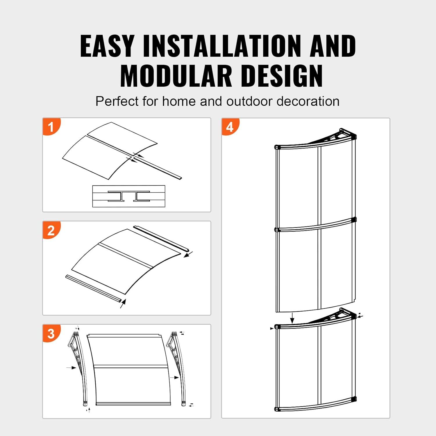 VEVOR Window Door Awning Canopy 40" x 40", UPF 50+ Polycarbonate Entry Door Outdoor Window Awning Exterior, Front Door Overhang Awning