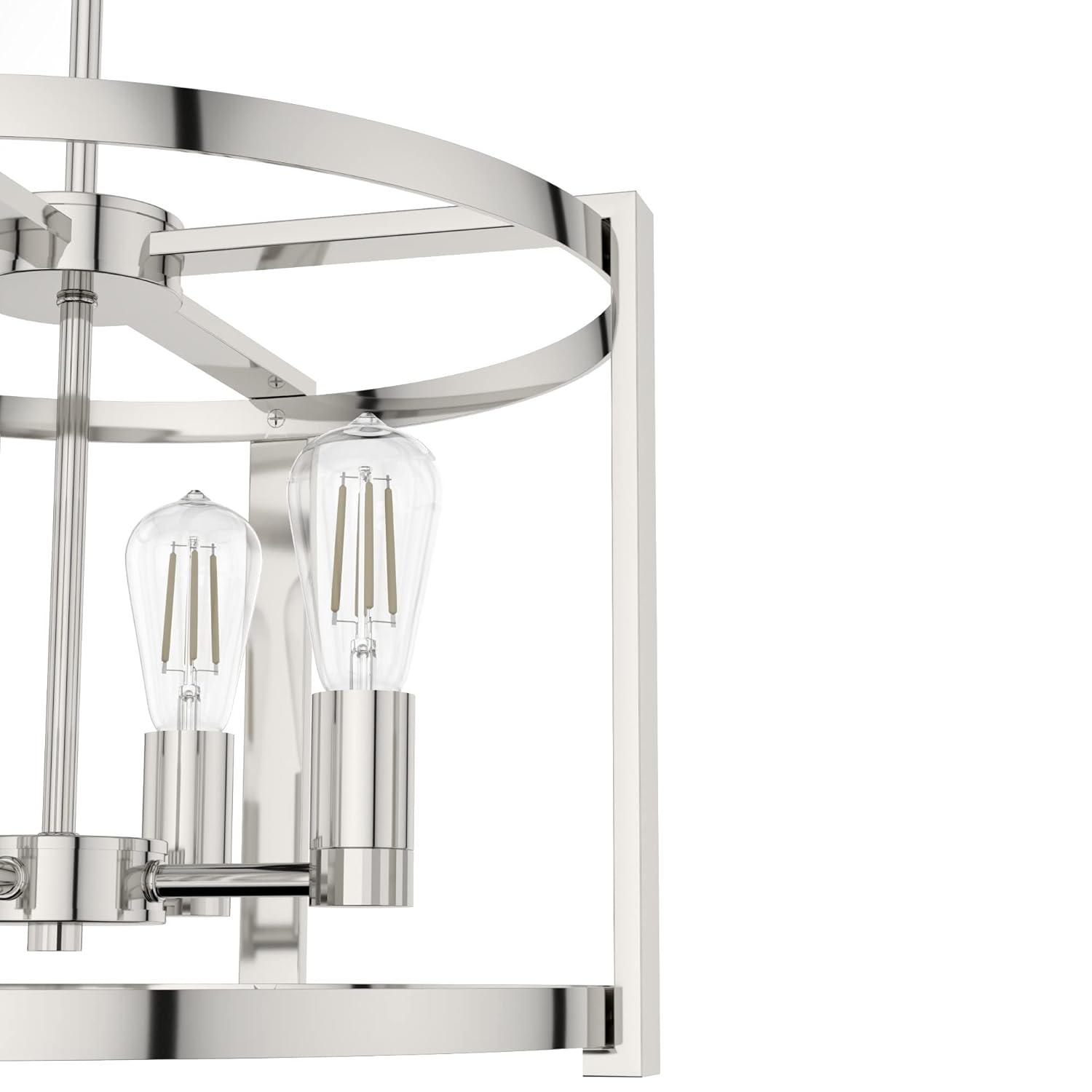 Hunter - Astwood 4-light Polished Nickel, Medium Size Chandelier, Dimmable, Caged Style, Drum Shaped, for Bedrooms, Kitchens, Dining, Living Rooms - 19957