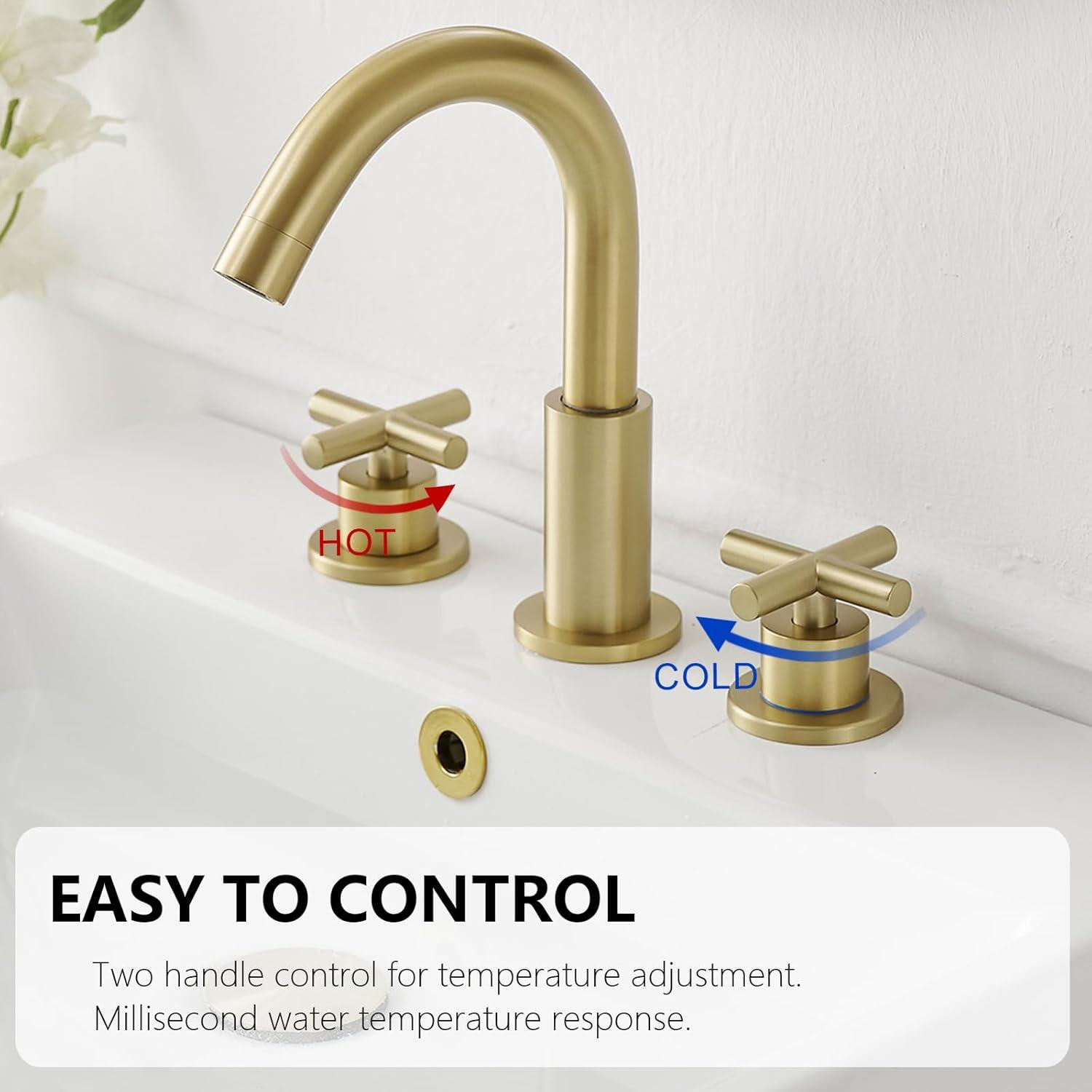 Brushed Gold Brass Double Handle Widespread Bathroom Faucet