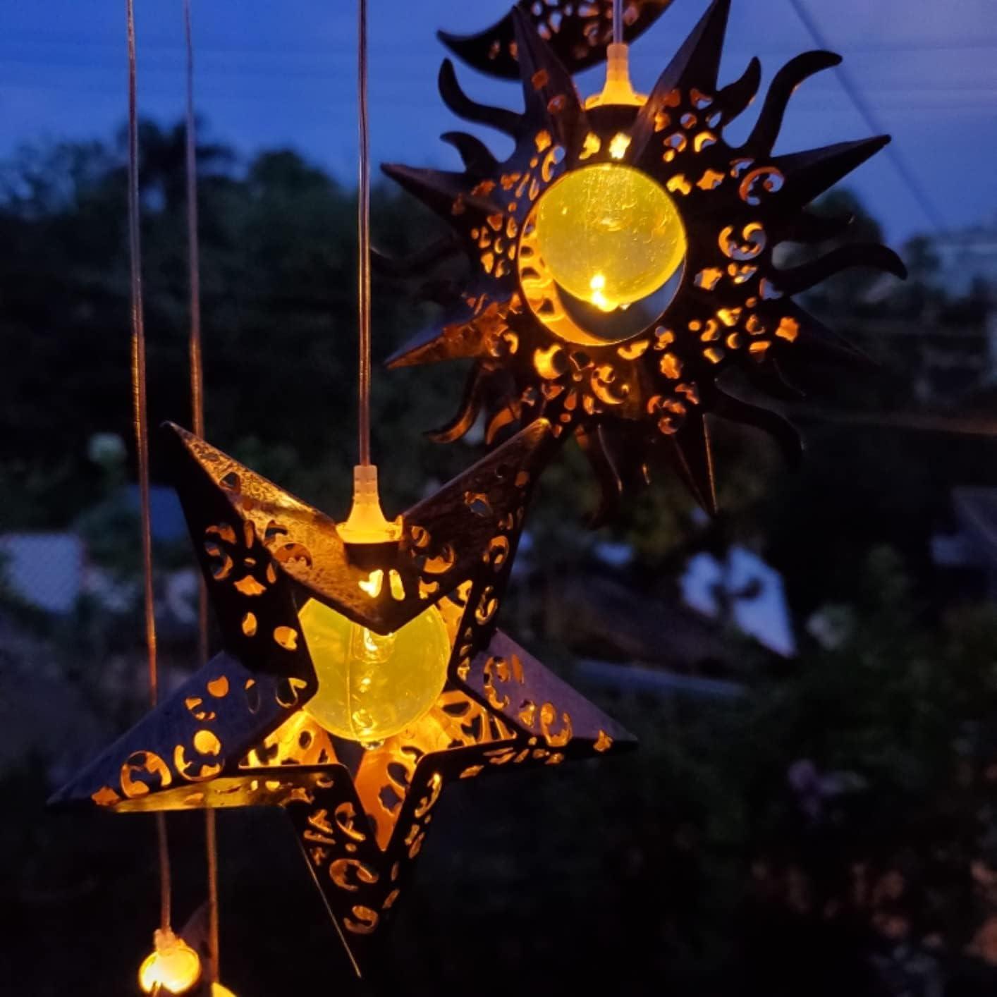 Solar Powered Sun Moon Star Waterproof LED Wind Chimes