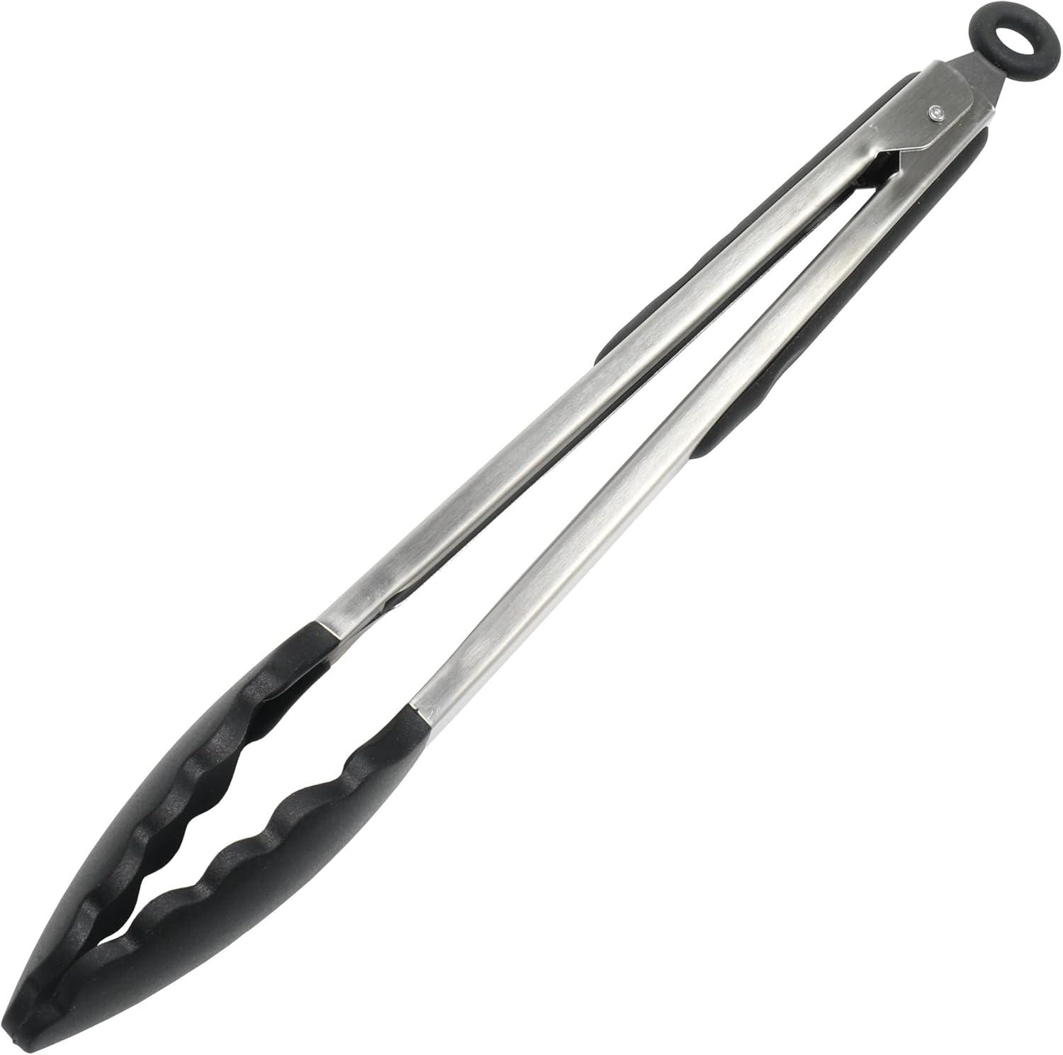 Black Silicone and Stainless Steel 12-inch Cooking Tongs