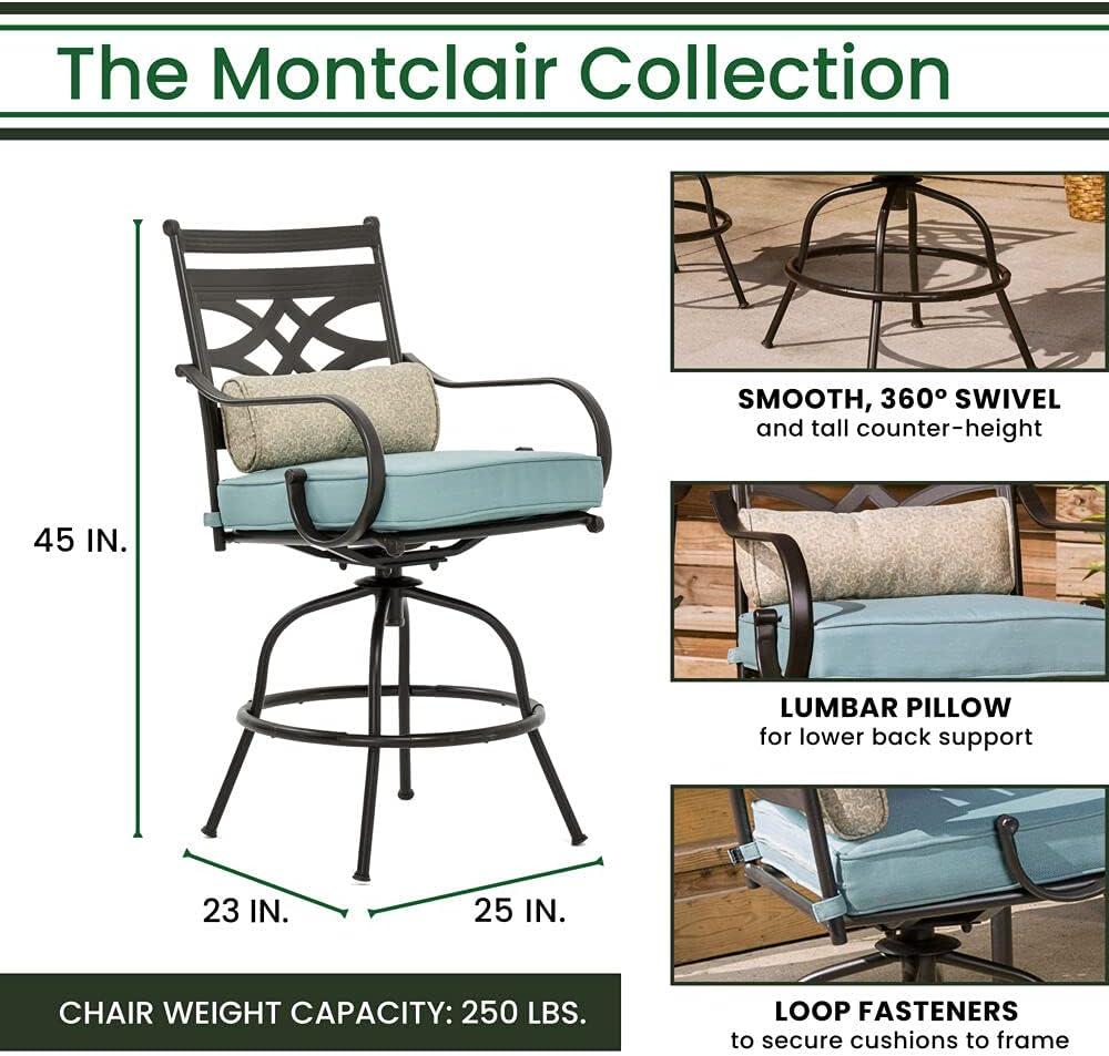 Hanover Montclair 9-Piece High-Dining Set in Ocean Blue with 8 Counter-Height Swivel Chairs and 60-Inch Square Table