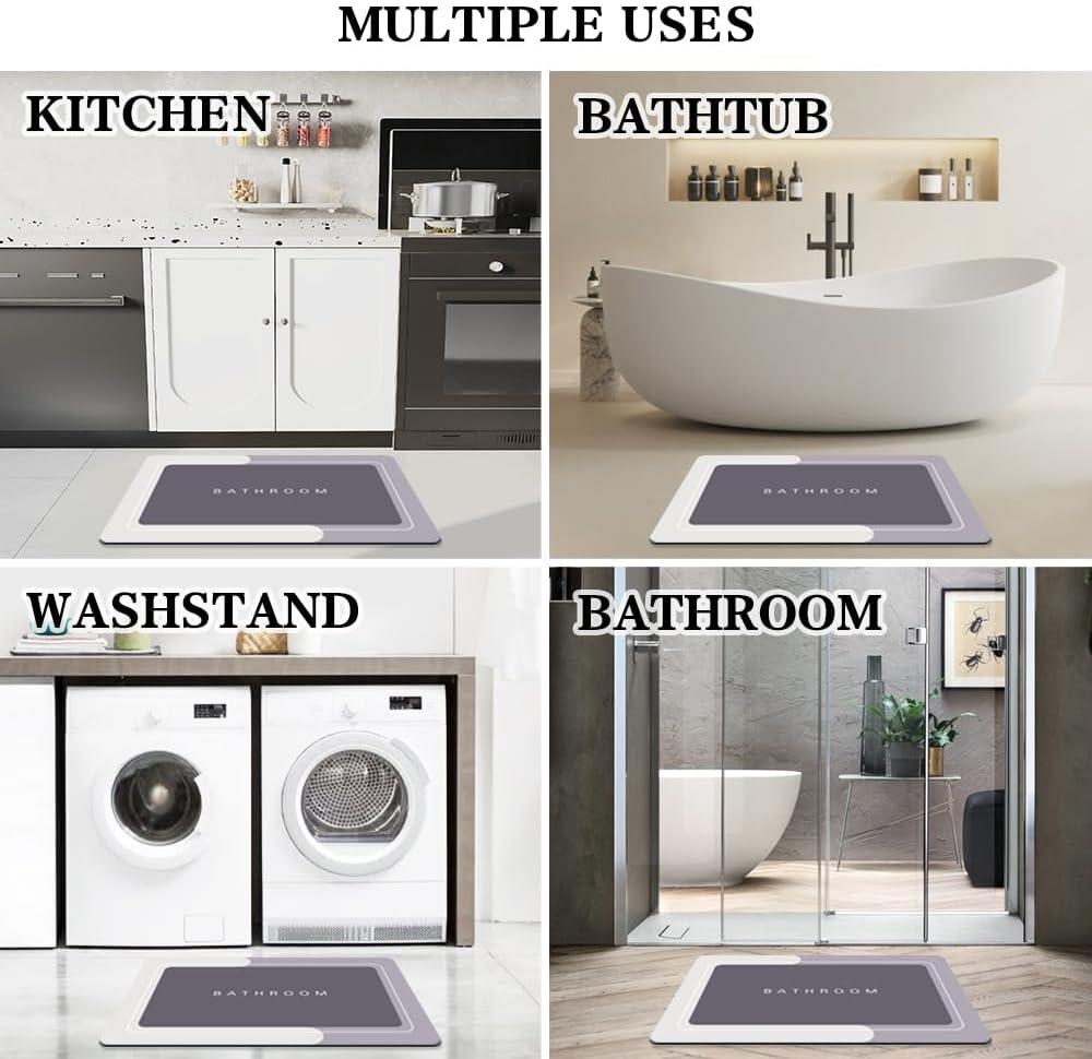 Bath Mat Rugs Non Slip Quick Dry Bathroom Mats Super Absorbent Rubber Bath Mats Fit Under Door, Bathroom Rugs Shower Mat for Bathroom, Bathtub, Shower and Sink (17"x27",Grey)