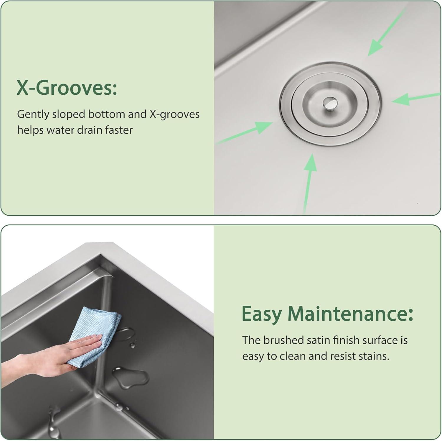 23x19 Inch Undermount Kitchen Workstation Sink - 16 Gauge 304 Stainless Steel Single Bowl With Ledge - Deep Handmade RV Bar Sink