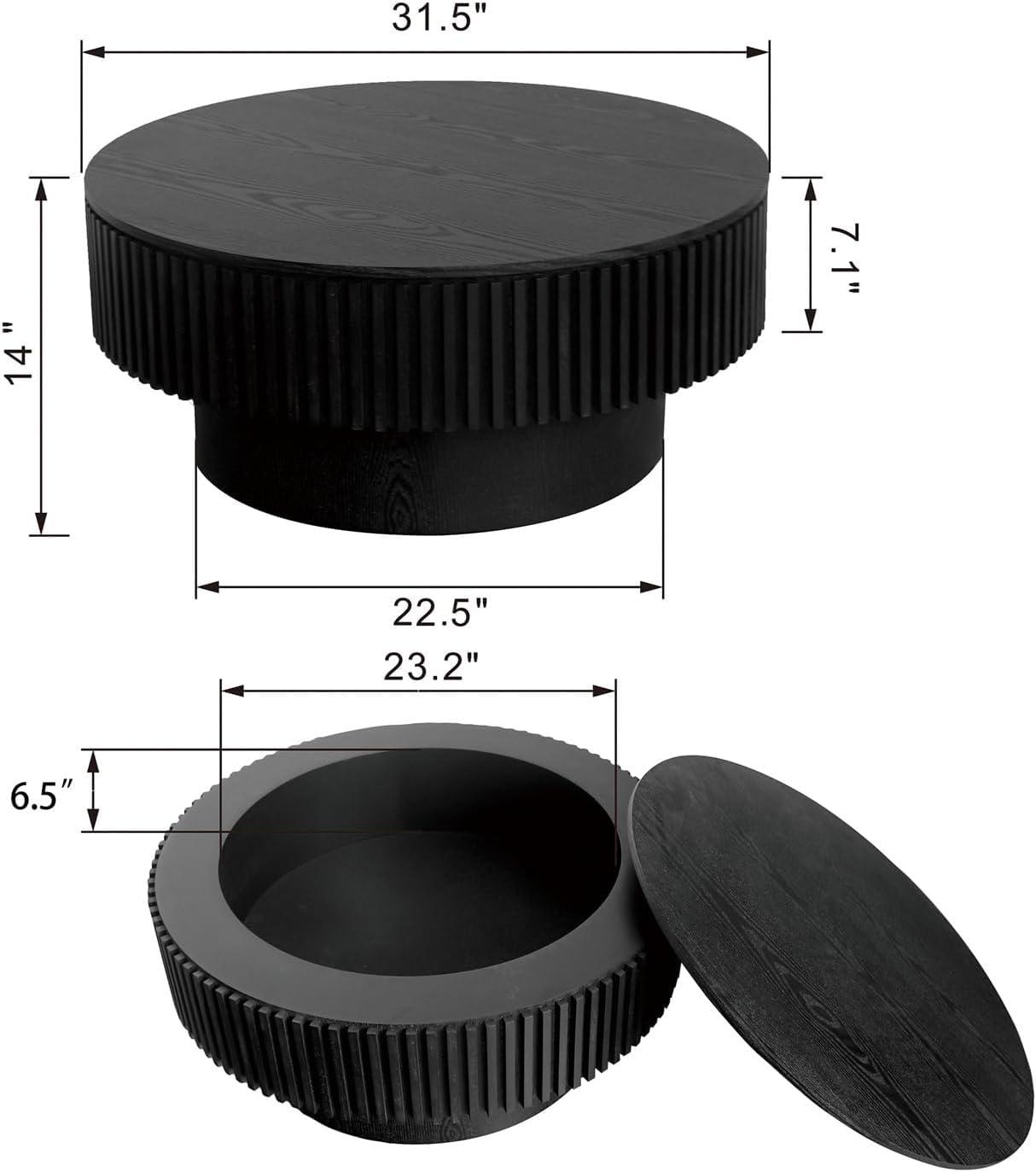 Round Coffee Table with Storage, Modern Wooden Coffee Table with Solid Wood Veneered, 31.5" Small Circle Center Table,Tea Table for Living Room,Home Small Space,Black