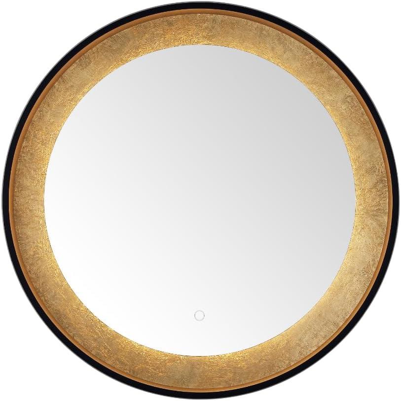 SAFAVIEH Erdem 30 Inch Aluminum Led Mirror, Black/Gold Leaf