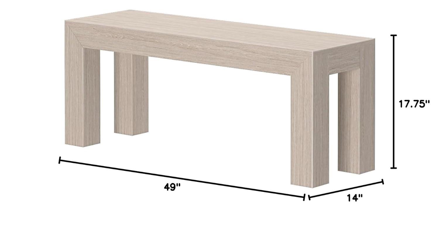 Plank+Beam Modern Dining Bench, Solid Wood Bench for Dining Table, 49", Seashell Wirebrush