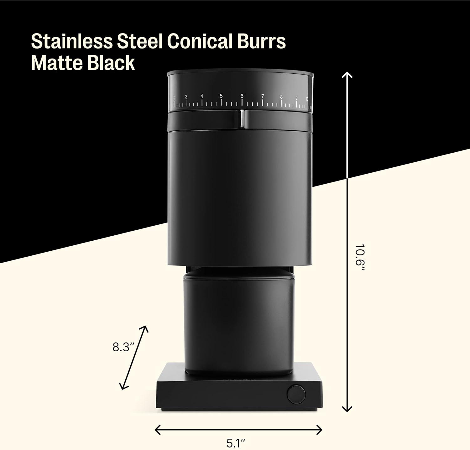 Matte Black Electric Conical Burr Coffee Grinder with Adjustable Settings