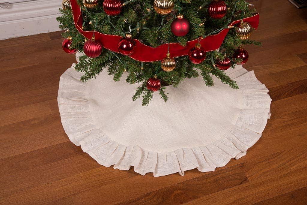 36" Cream Christmas Tree Skirt with Ruffled Edge by Primitive Home Decors