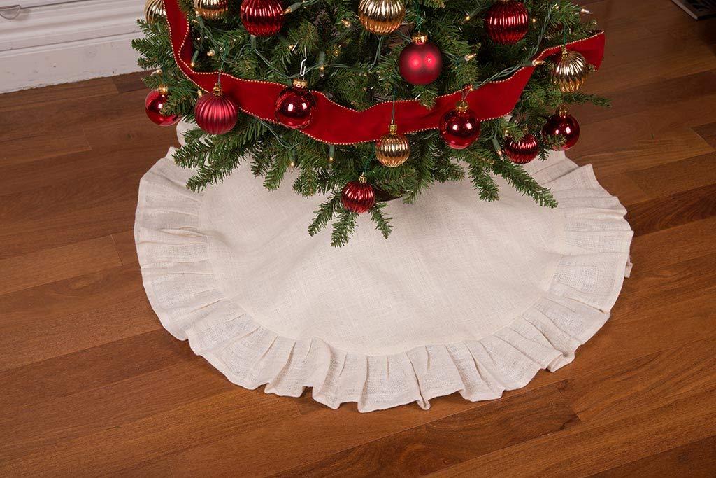 36" Cream Christmas Tree Skirt with Ruffled Edge by Primitive Home Decors