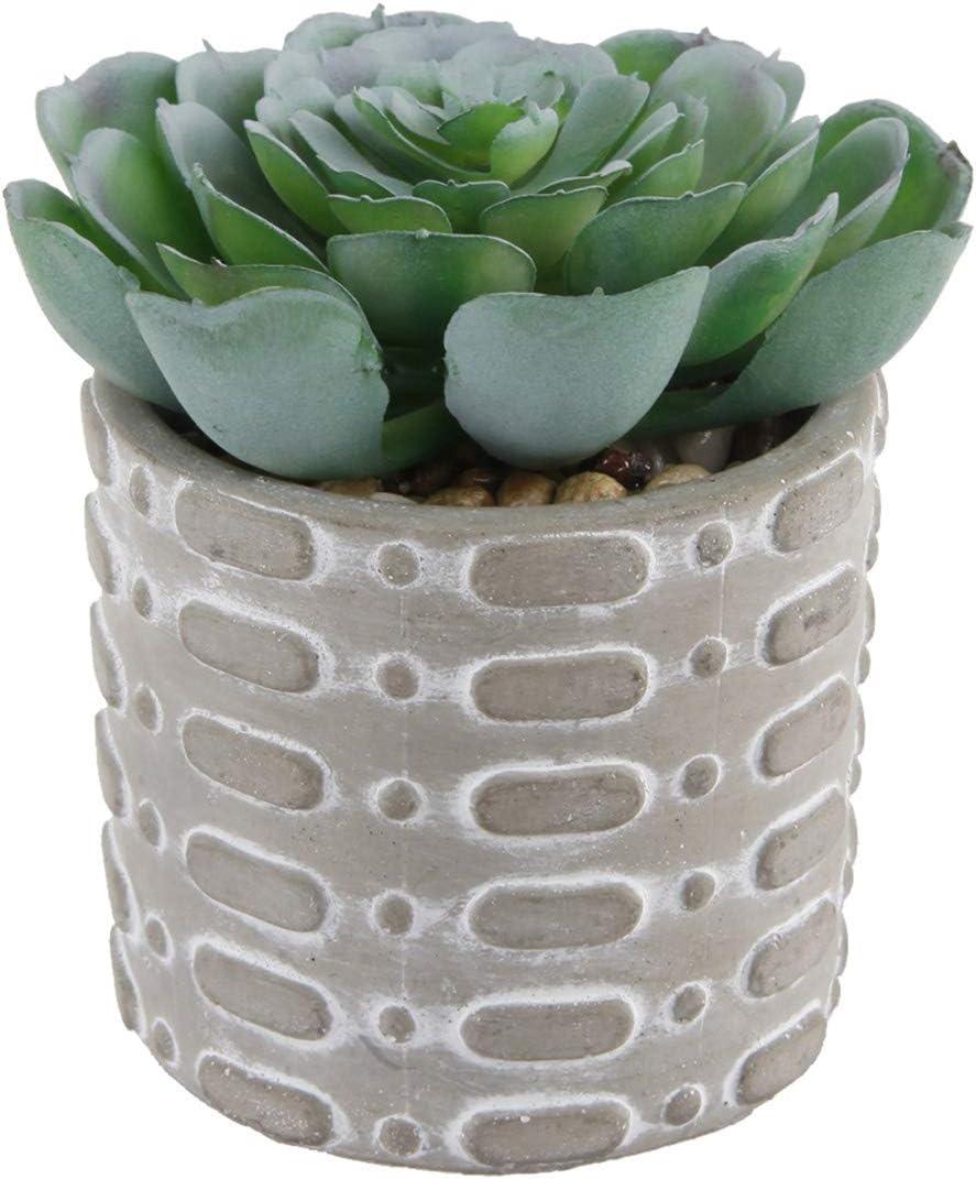 Flora Bunda Mid Century Artificial Plants Cactus Set of 2 Fake Succulent in 3" Cement Diamond line Pot Grey Planter, Potted Plants, for Home Office Decorations C65