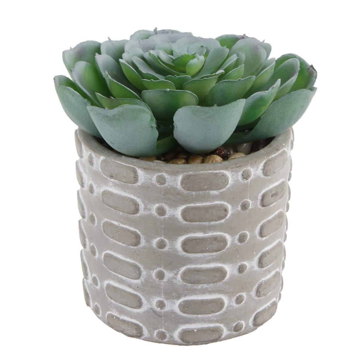 Flora Bunda Mid Century Artificial Plants Cactus Set of 2 Fake Succulent in 3" Cement Diamond line Pot Grey Planter, Potted Plants, for Home Office Decorations C65