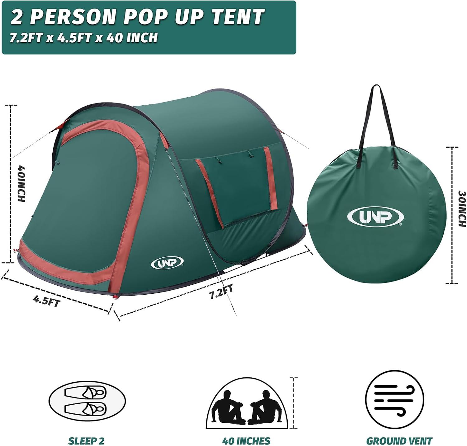 Green 2-Person Pop-Up Camping Tent with Carry Bag