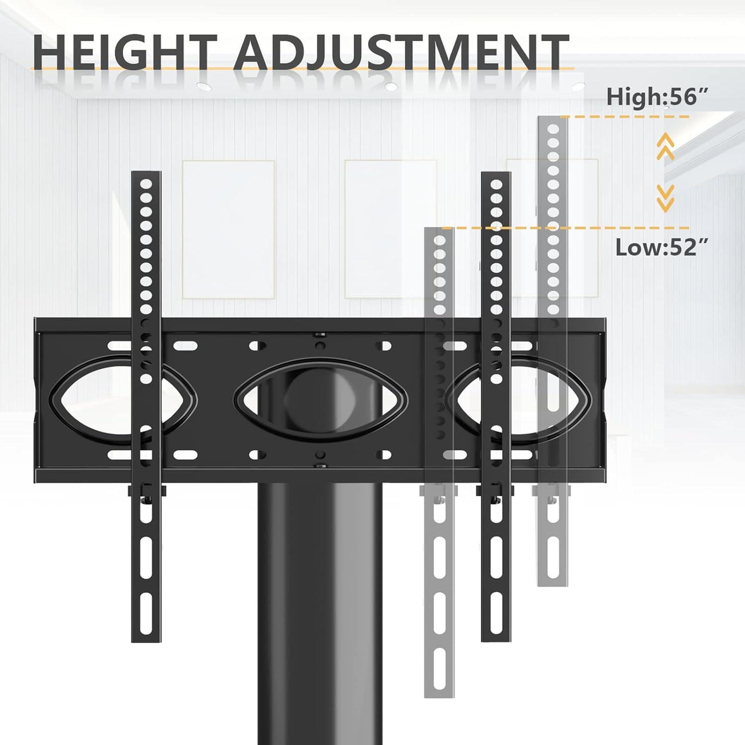 4-Tiers Media Component TV Stand with Swivel Mount Audio Shelf and Height Adjustable Bracket, Black Floor TV Stand for 32-70 Inch LCD LED OLED Flat/Curved Screen TVs
