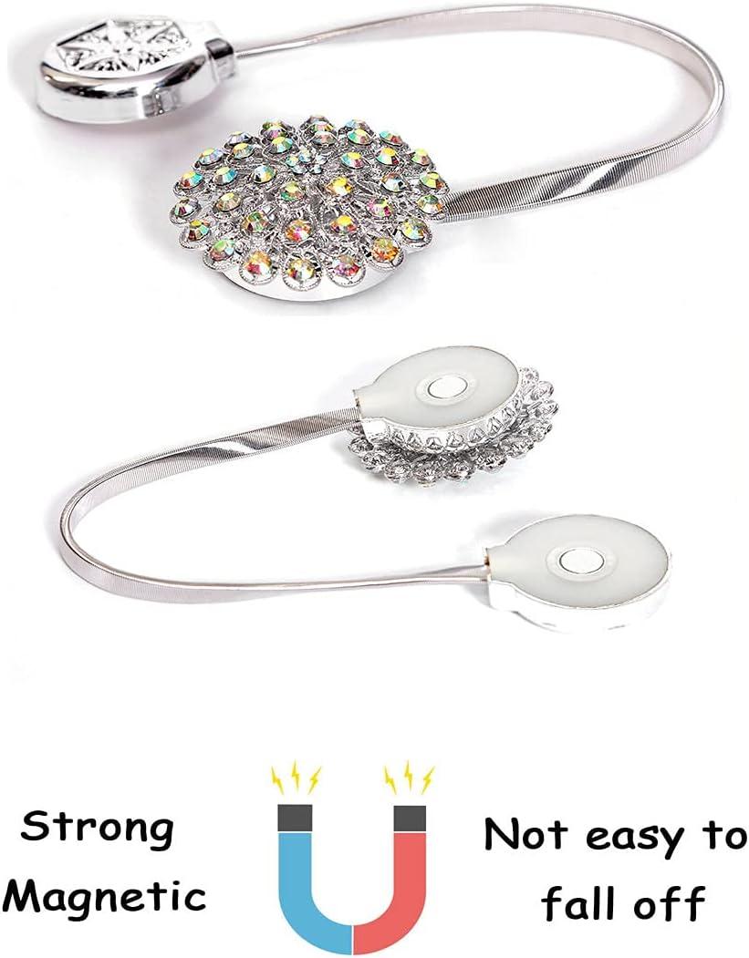 Magnetic Curtain Holdbacks Magnetic Tiebacks for Curtains, 2 Pack Sparkling Crystal Flower Curtain Tiebacks Curtain Buckle Clips with High-Elastic Spring Wire for Home Office