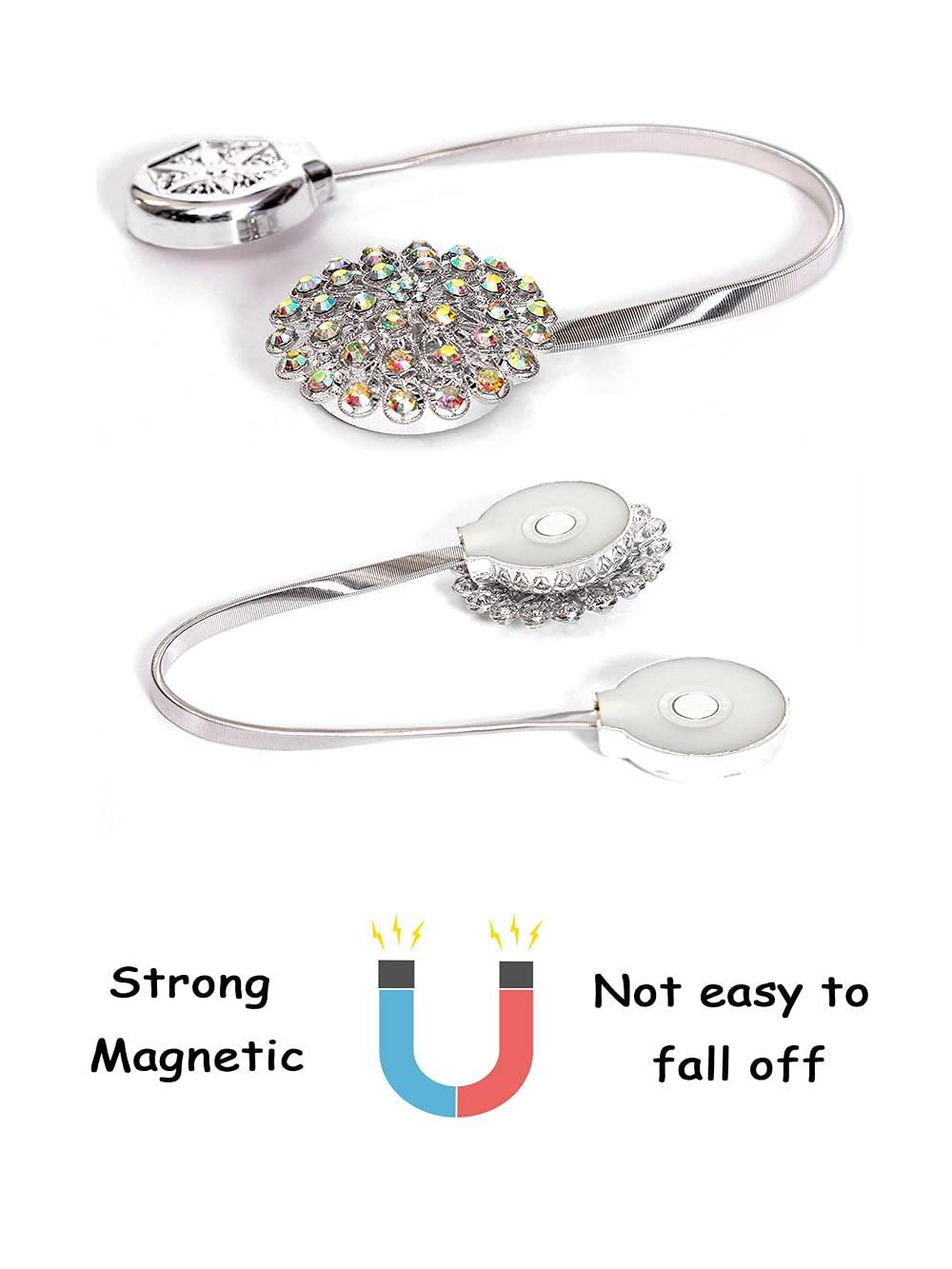 Magnetic Curtain Holdbacks Magnetic Tiebacks for Curtains, 2 Pack Sparkling Crystal Flower Curtain Tiebacks Curtain Buckle Clips with High-Elastic Spring Wire for Home Office