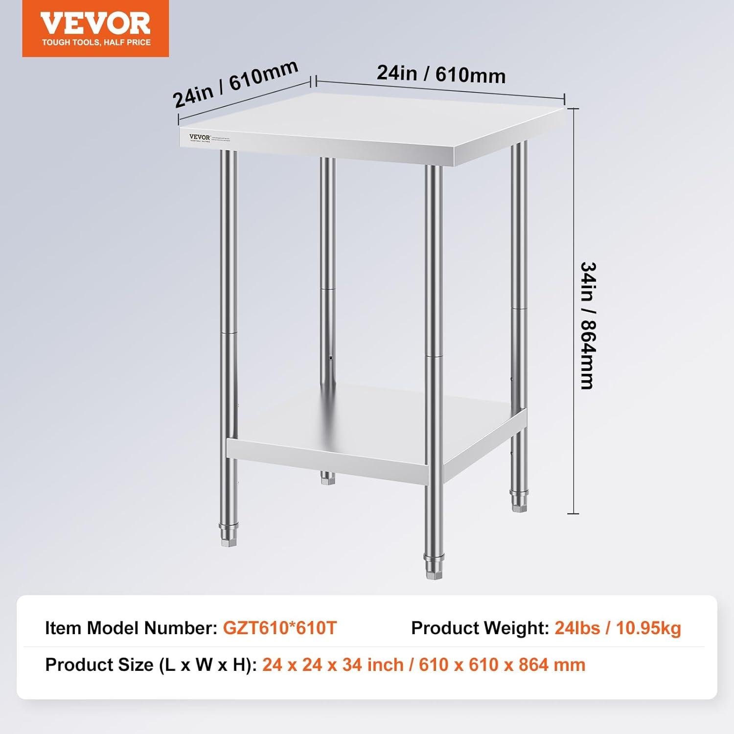 VEVOR VEVOR Stainless Steel 24'' L x 24'' W x 34'' H Work Table