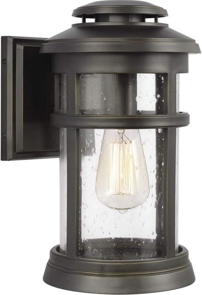 Newport Antique Bronze Seeded Glass 1-Light Outdoor Lantern